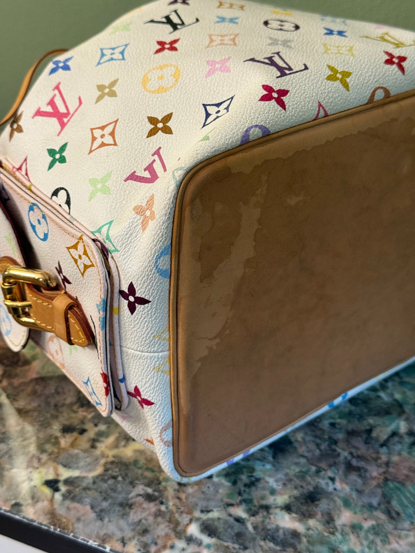 TAKASHI MURAKAMI X LOUIS VUITTON WHITE MULTICOLOR PETIT NOE BUCKET BAG