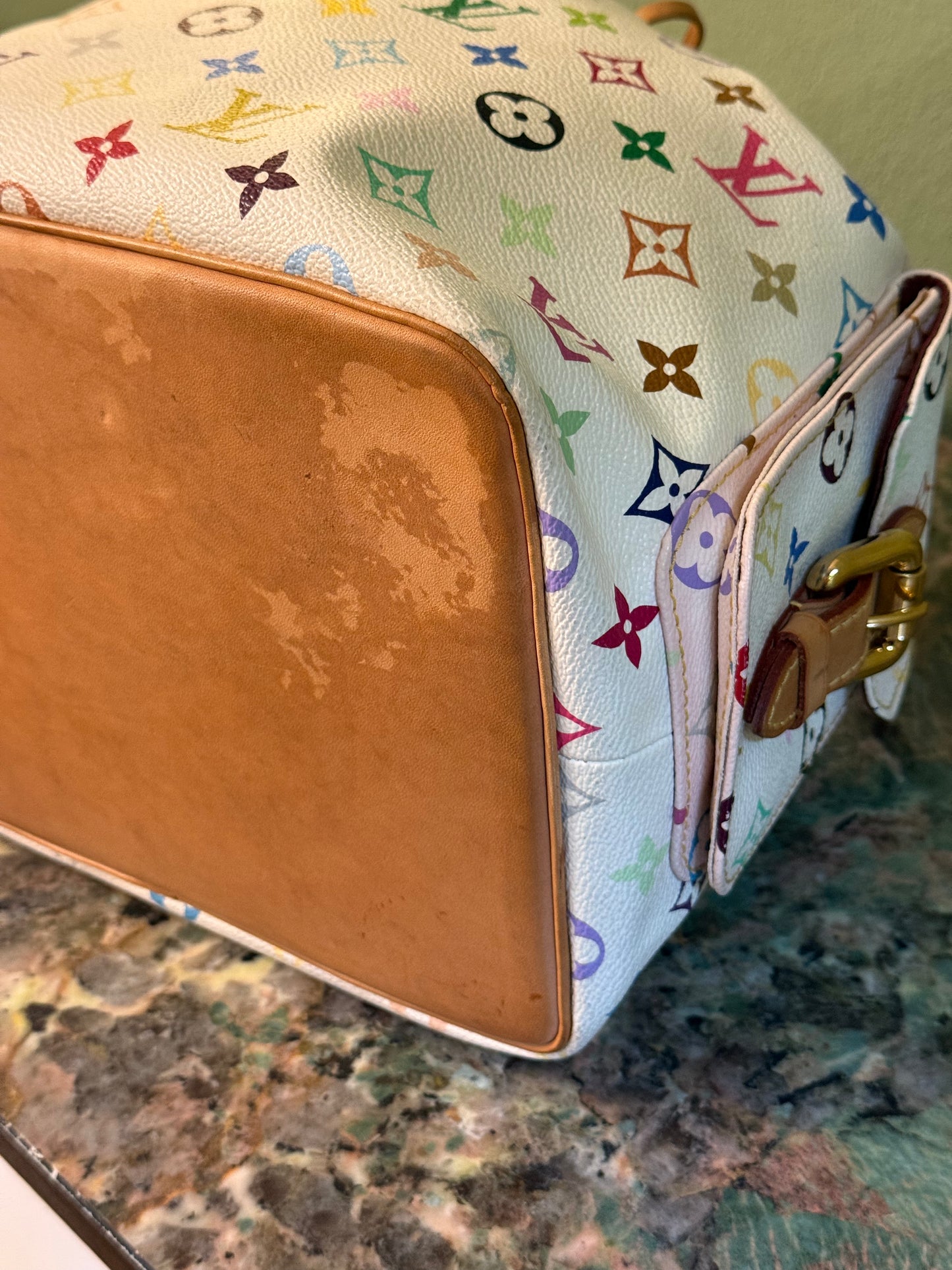 TAKASHI MURAKAMI X LOUIS VUITTON WHITE MULTICOLOR PETIT NOE BUCKET BAG