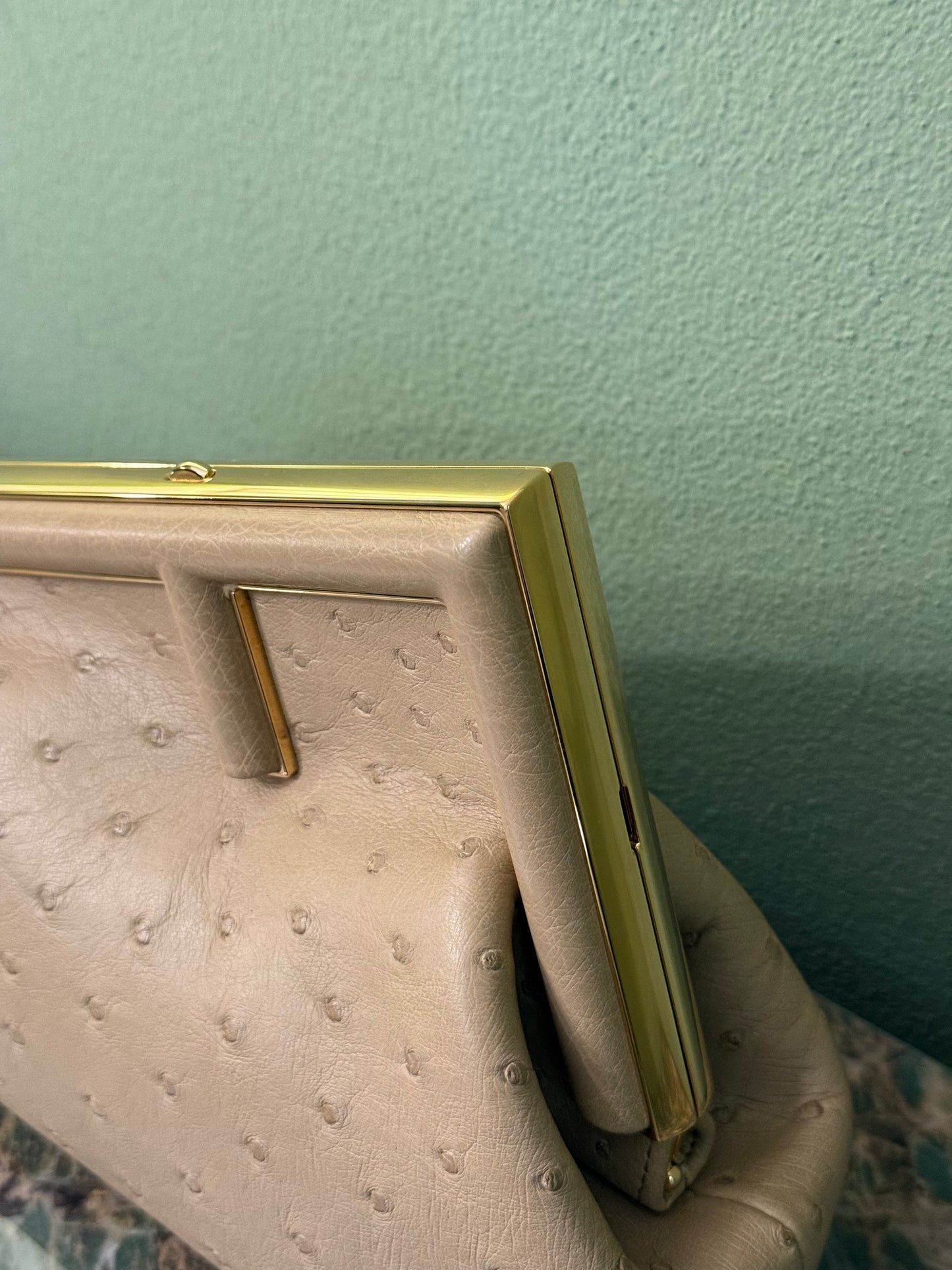 FENDI BEIGE OSTRICH SMALL FIRST CROSSBODY BAG