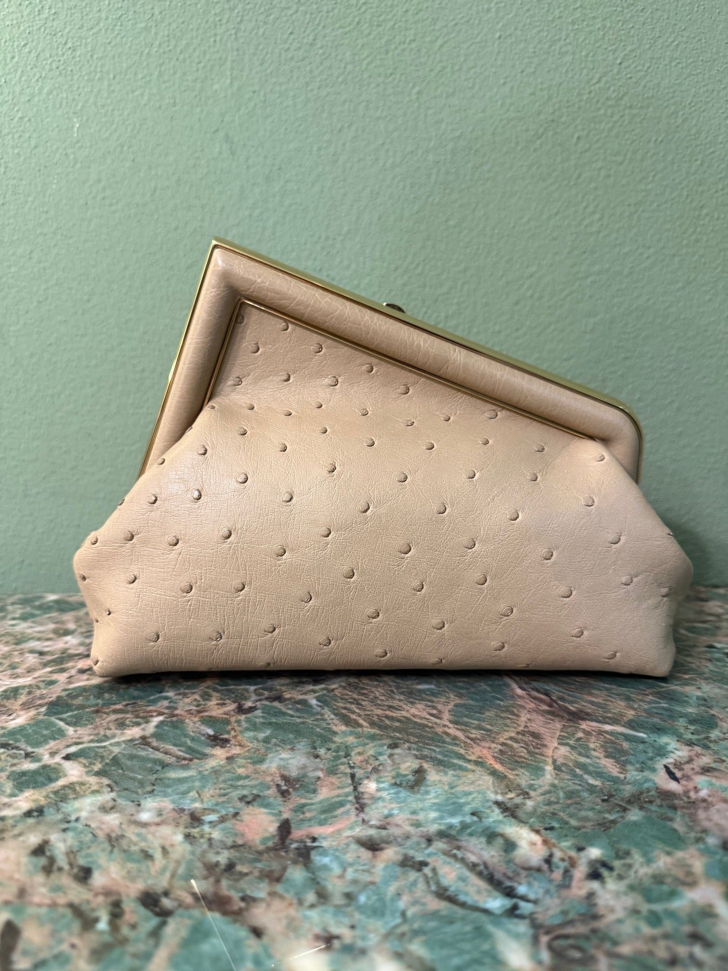 FENDI BEIGE OSTRICH SMALL FIRST CROSSBODY BAG