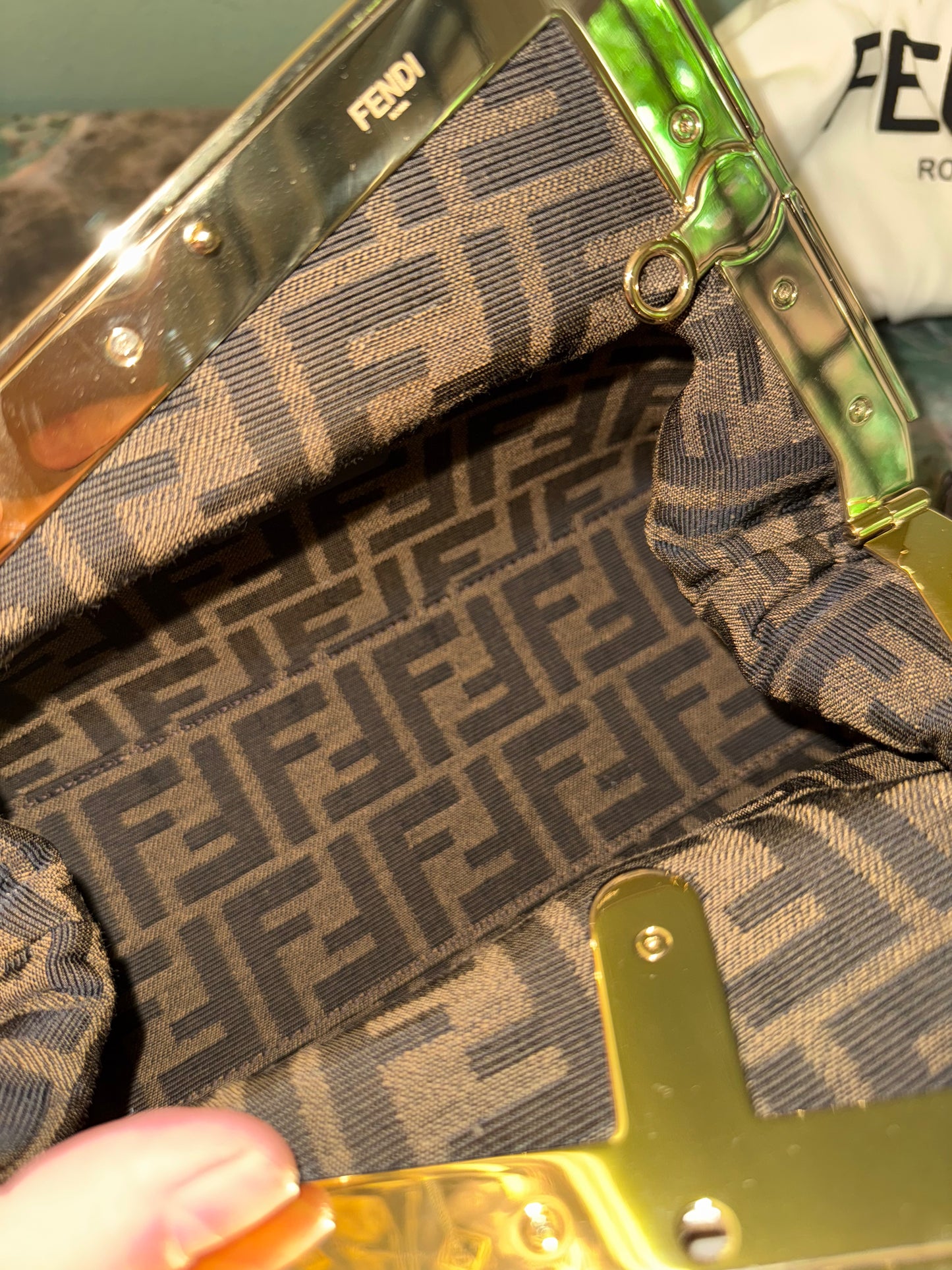FENDI BEIGE OSTRICH SMALL FIRST CROSSBODY BAG