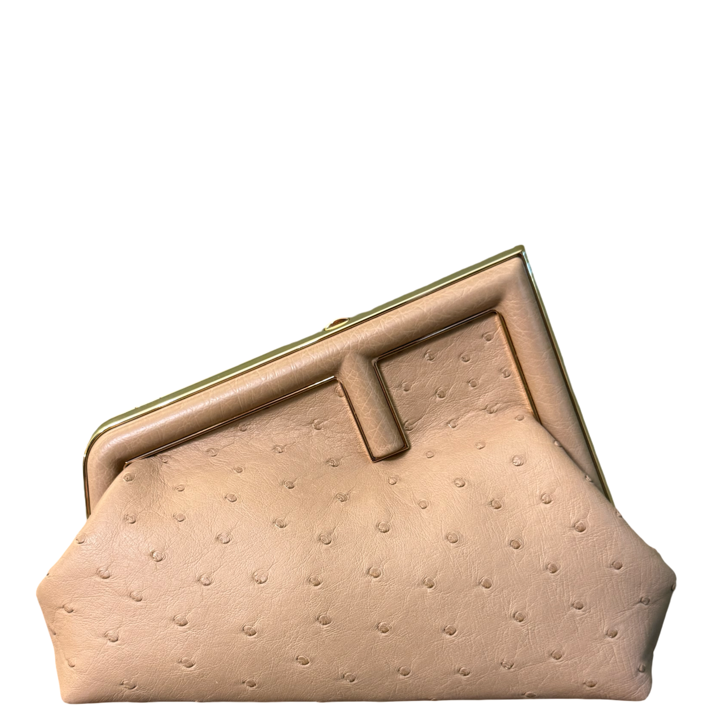 FENDI BEIGE OSTRICH SMALL FIRST CROSSBODY BAG