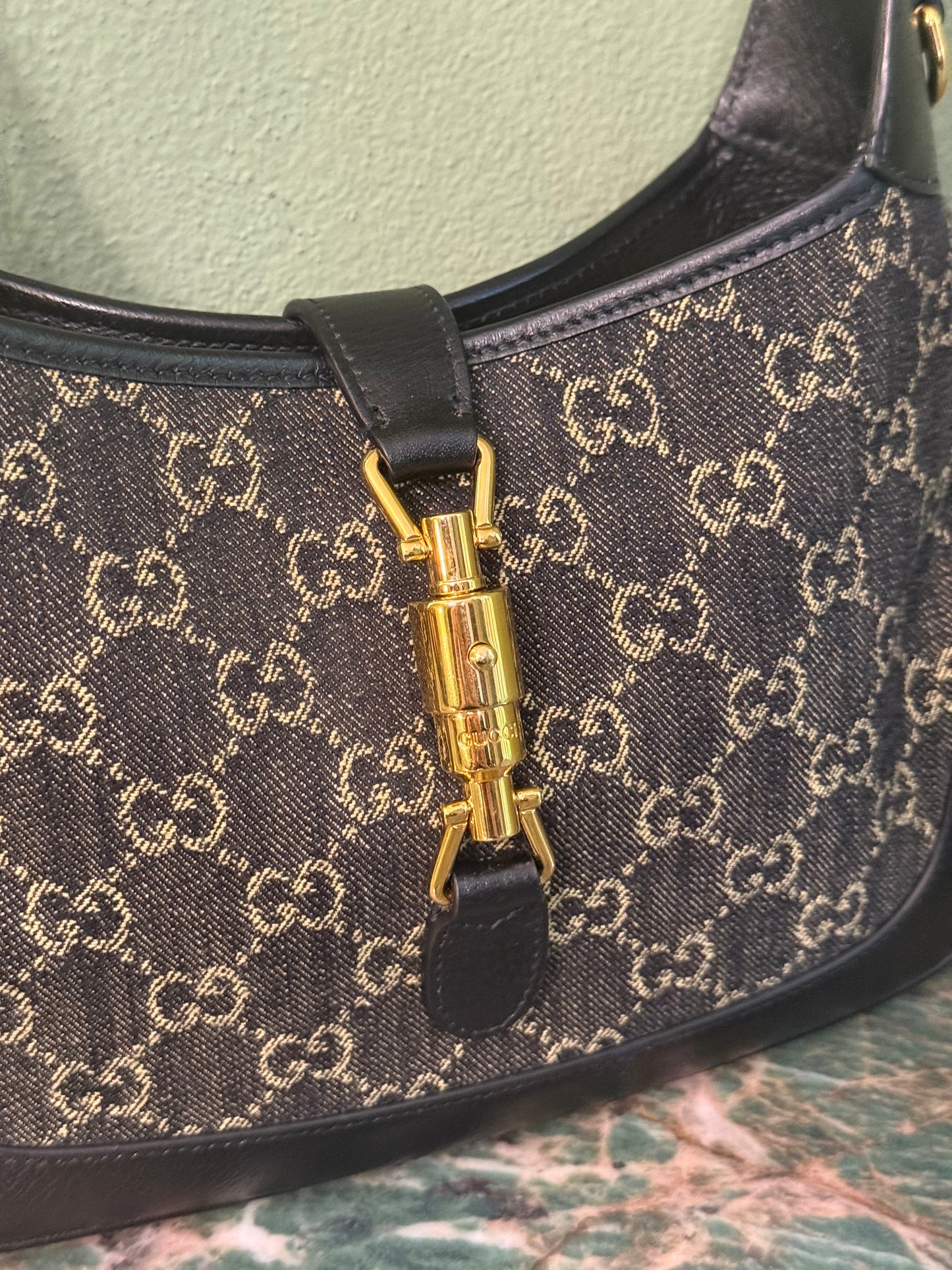 GUCCI BLACK DENIM MEDIUM JACKIE 1961 SHOULDER BAG