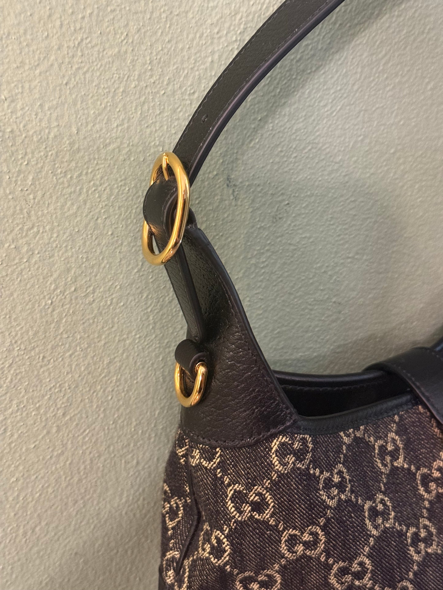 GUCCI BLACK DENIM MEDIUM JACKIE 1961 SHOULDER BAG