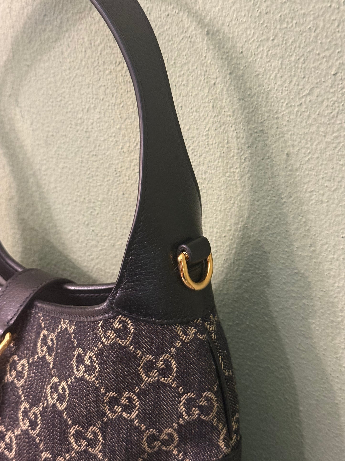 GUCCI BLACK DENIM MEDIUM JACKIE 1961 SHOULDER BAG