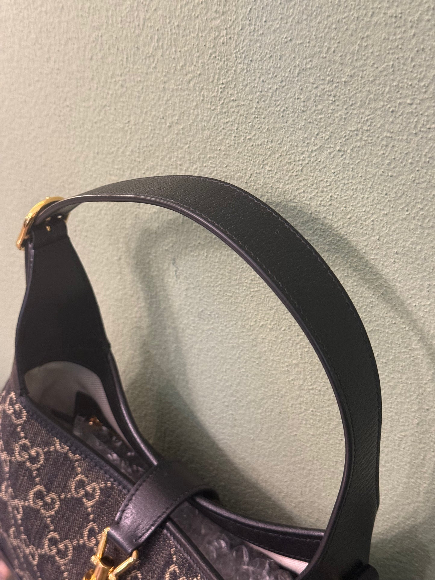 GUCCI BLACK DENIM MEDIUM JACKIE 1961 SHOULDER BAG