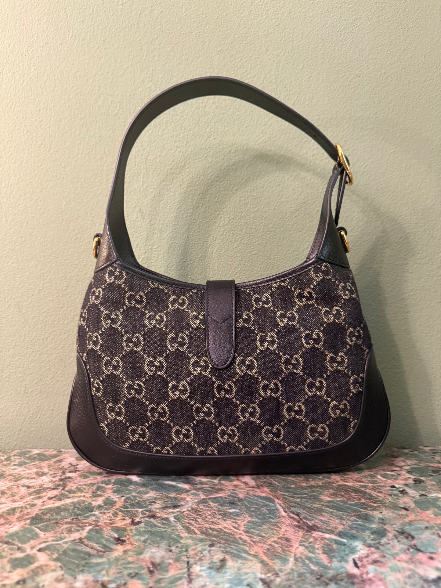 GUCCI BLACK DENIM MEDIUM JACKIE 1961 SHOULDER BAG