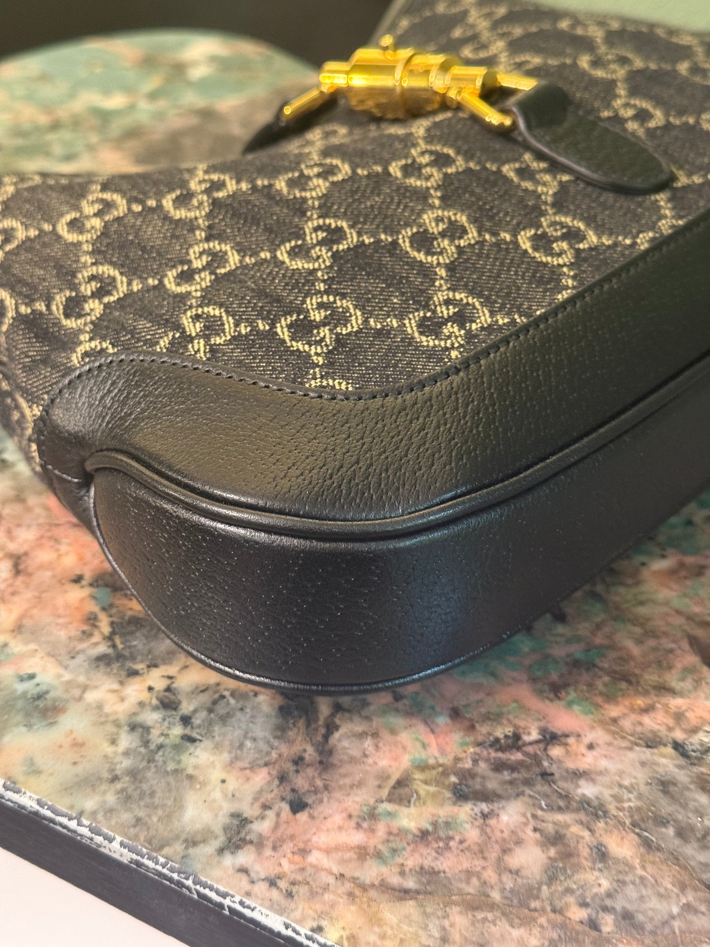 GUCCI BLACK DENIM MEDIUM JACKIE 1961 SHOULDER BAG