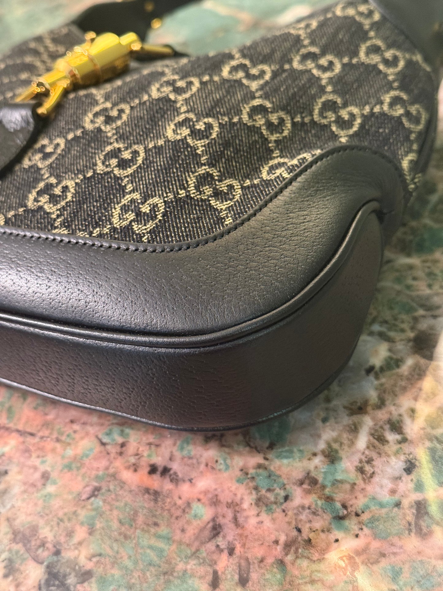 GUCCI BLACK DENIM MEDIUM JACKIE 1961 SHOULDER BAG