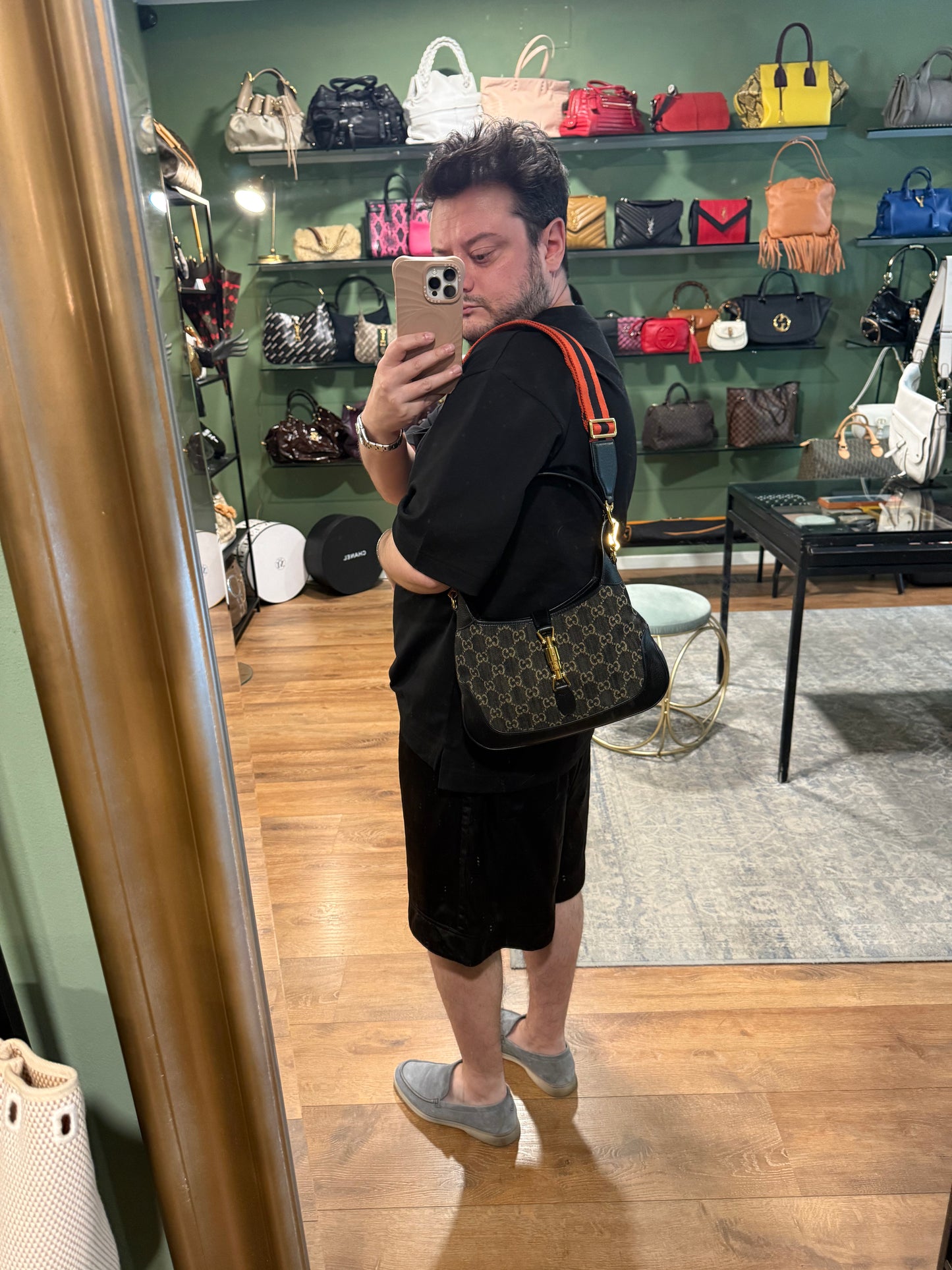 GUCCI BLACK DENIM MEDIUM JACKIE 1961 SHOULDER BAG