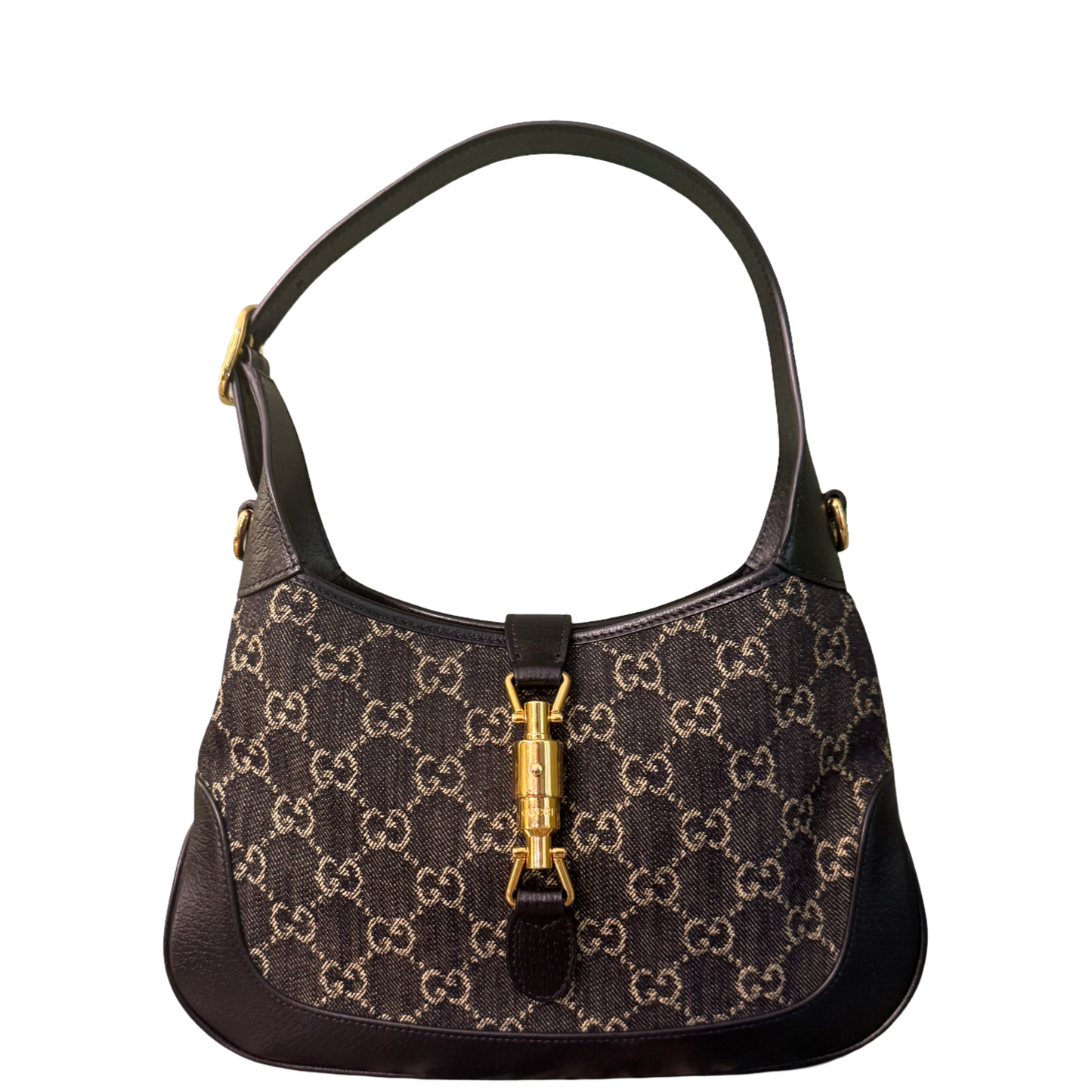 GUCCI BLACK DENIM MEDIUM JACKIE 1961 SHOULDER BAG