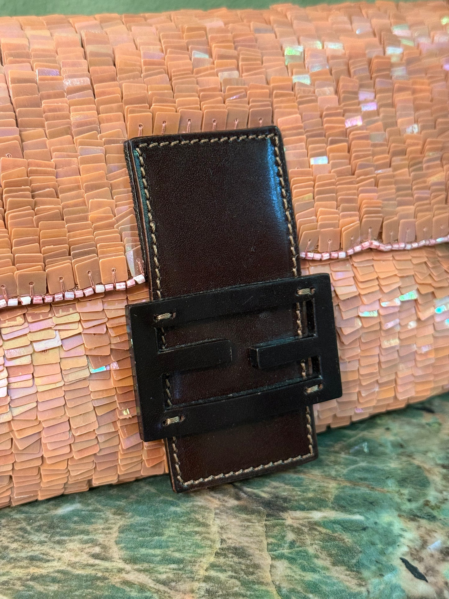 FENDI PINK FULL SEQUINS BAGUETTE SHOULDER BAG