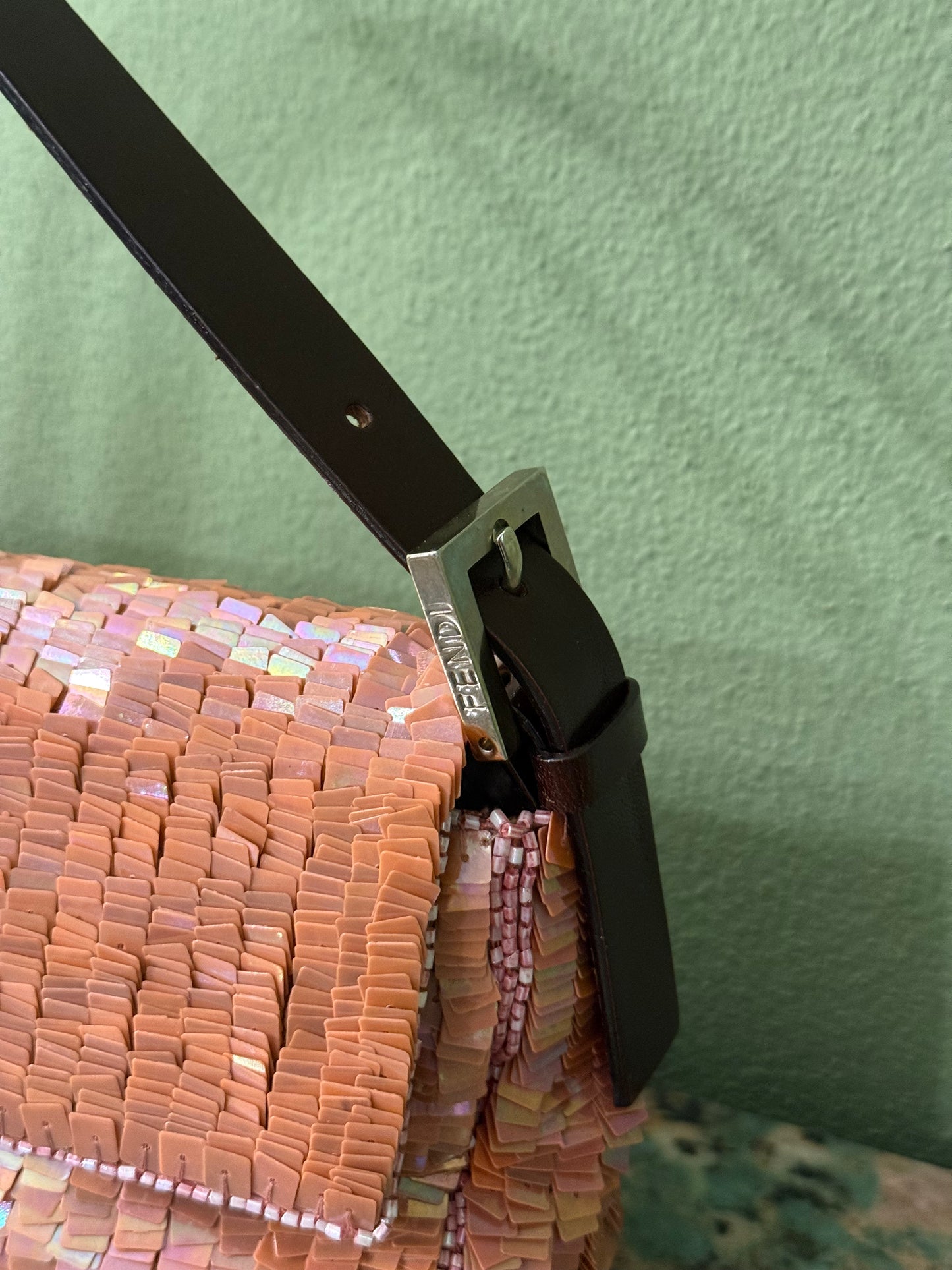 FENDI PINK FULL SEQUINS BAGUETTE SHOULDER BAG