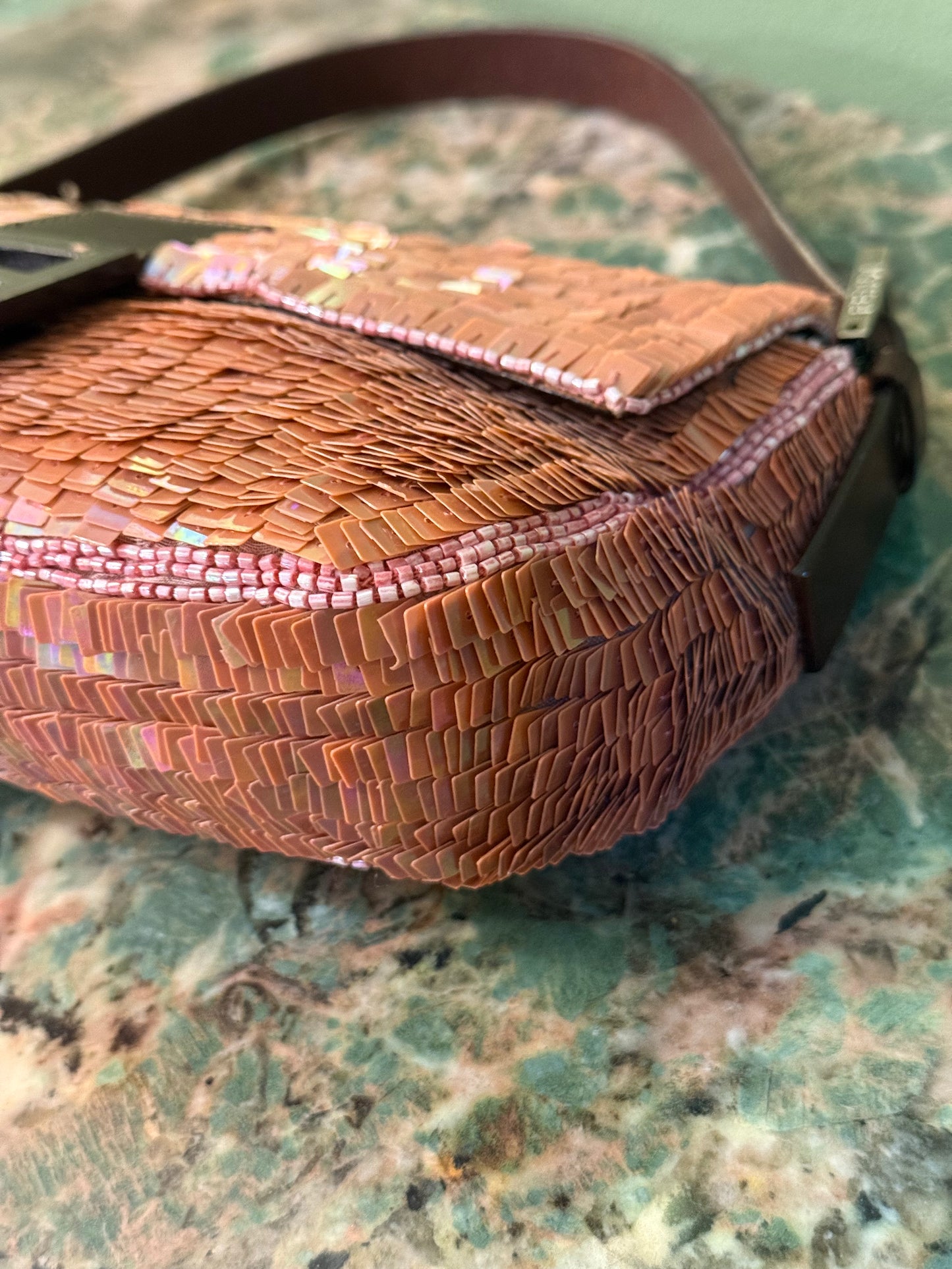 FENDI PINK FULL SEQUINS BAGUETTE SHOULDER BAG