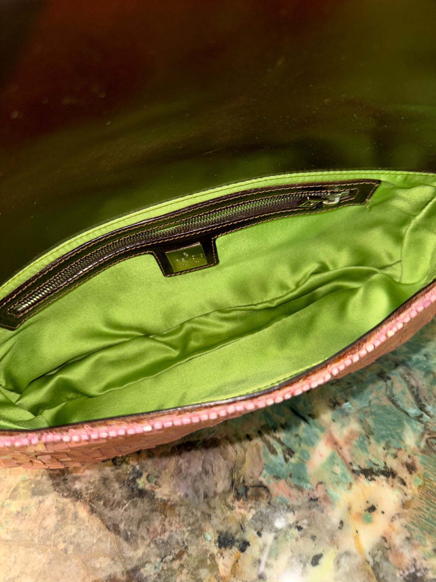 FENDI PINK FULL SEQUINS BAGUETTE SHOULDER BAG