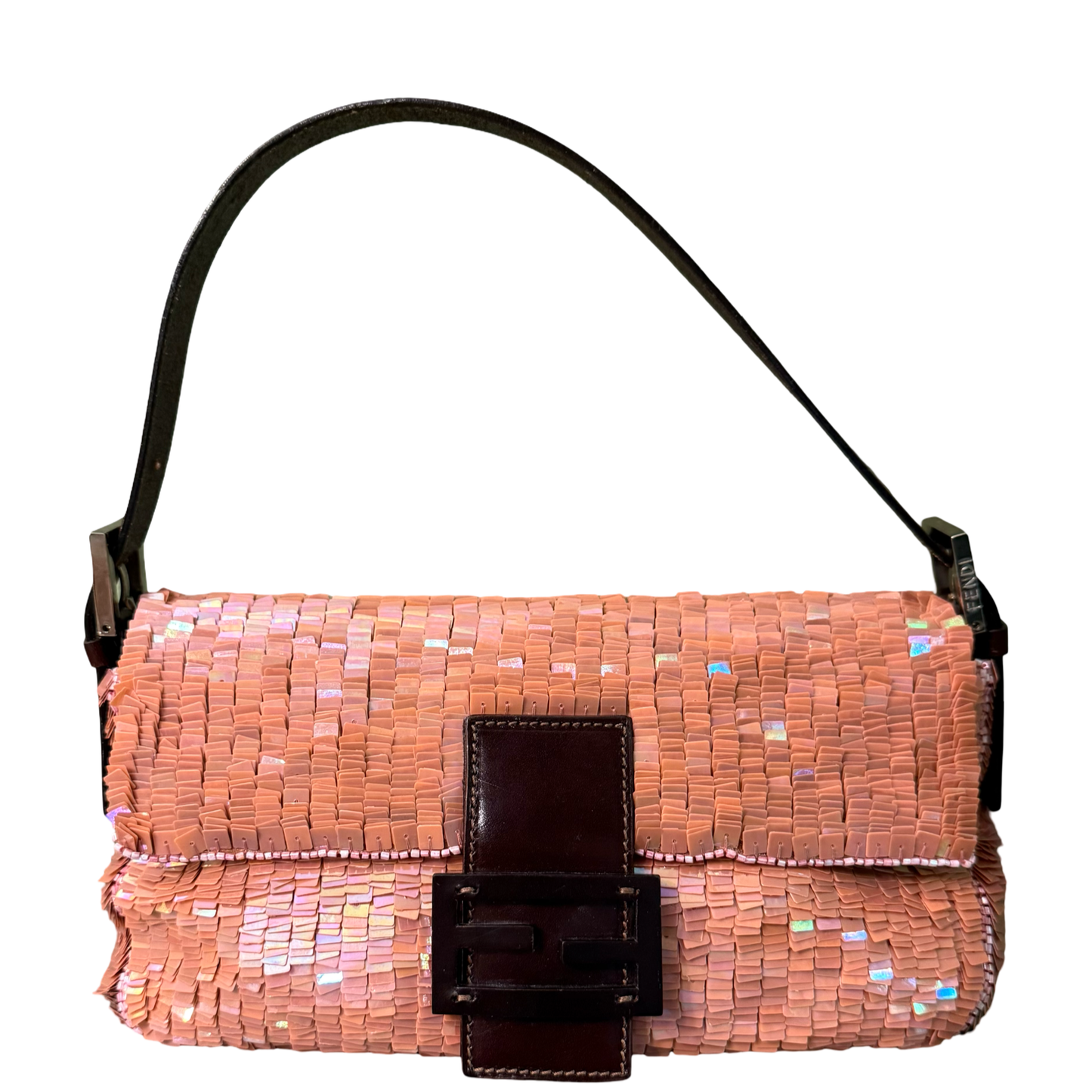 FENDI PINK FULL SEQUINS BAGUETTE SHOULDER BAG