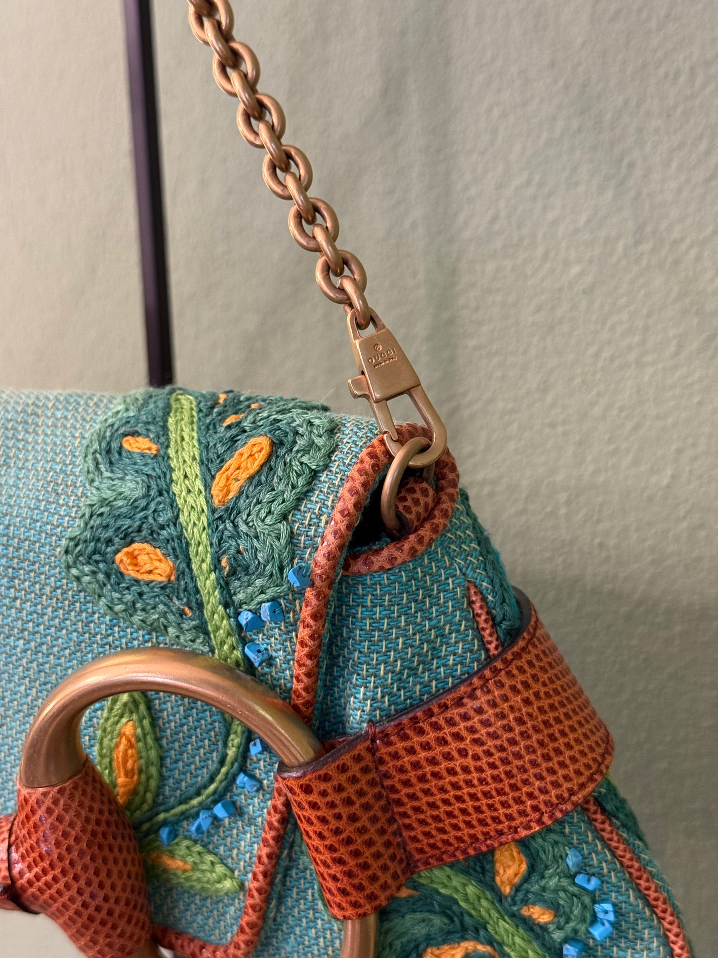 GUCCI BY TOM FORD EMBROIDERED LARGE HORSEBIT CHAIN SHOULDER BAG