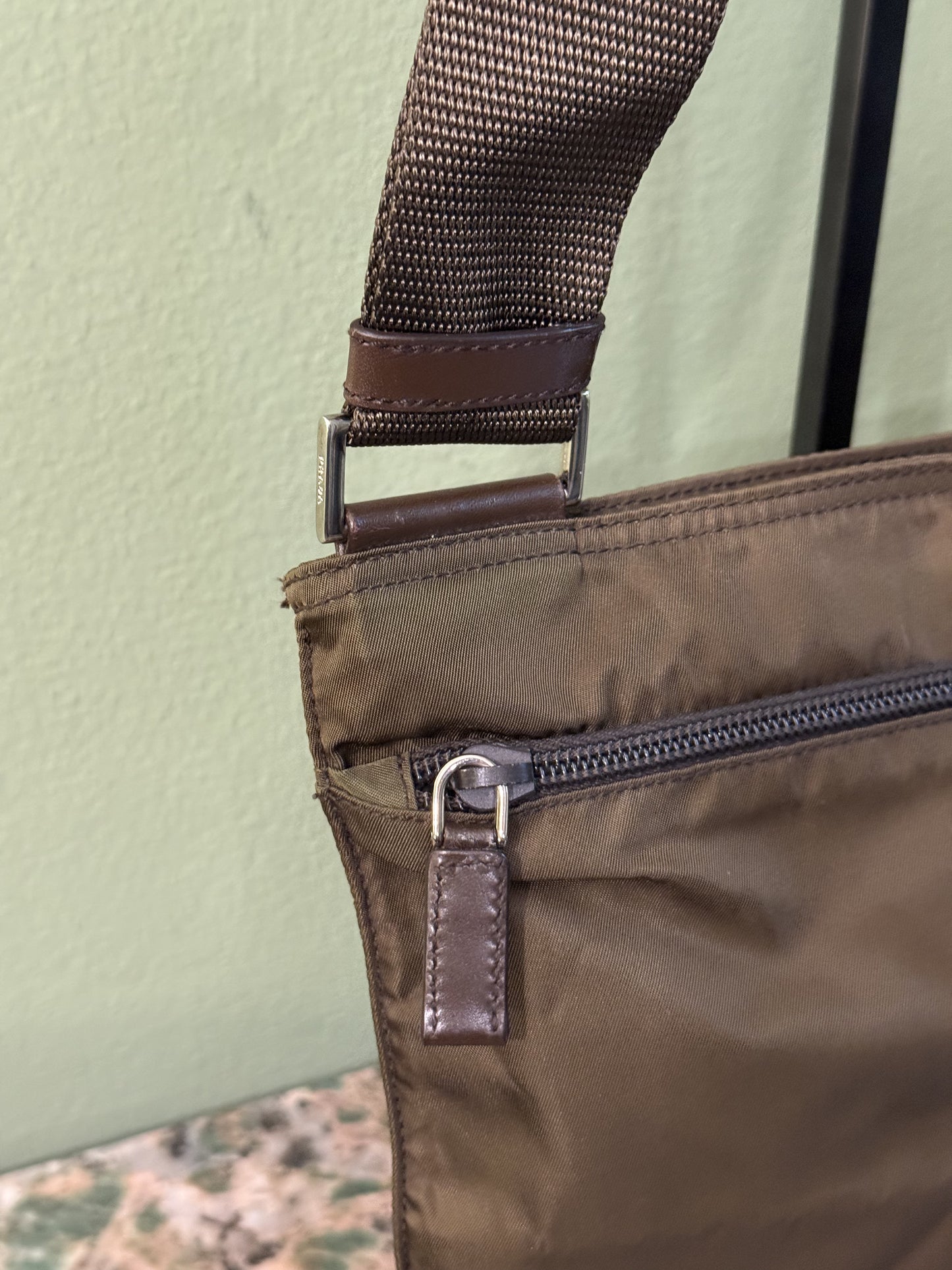 PRADA KHAKI NYLON MEDIUM FLAT CROSSBODY BAG