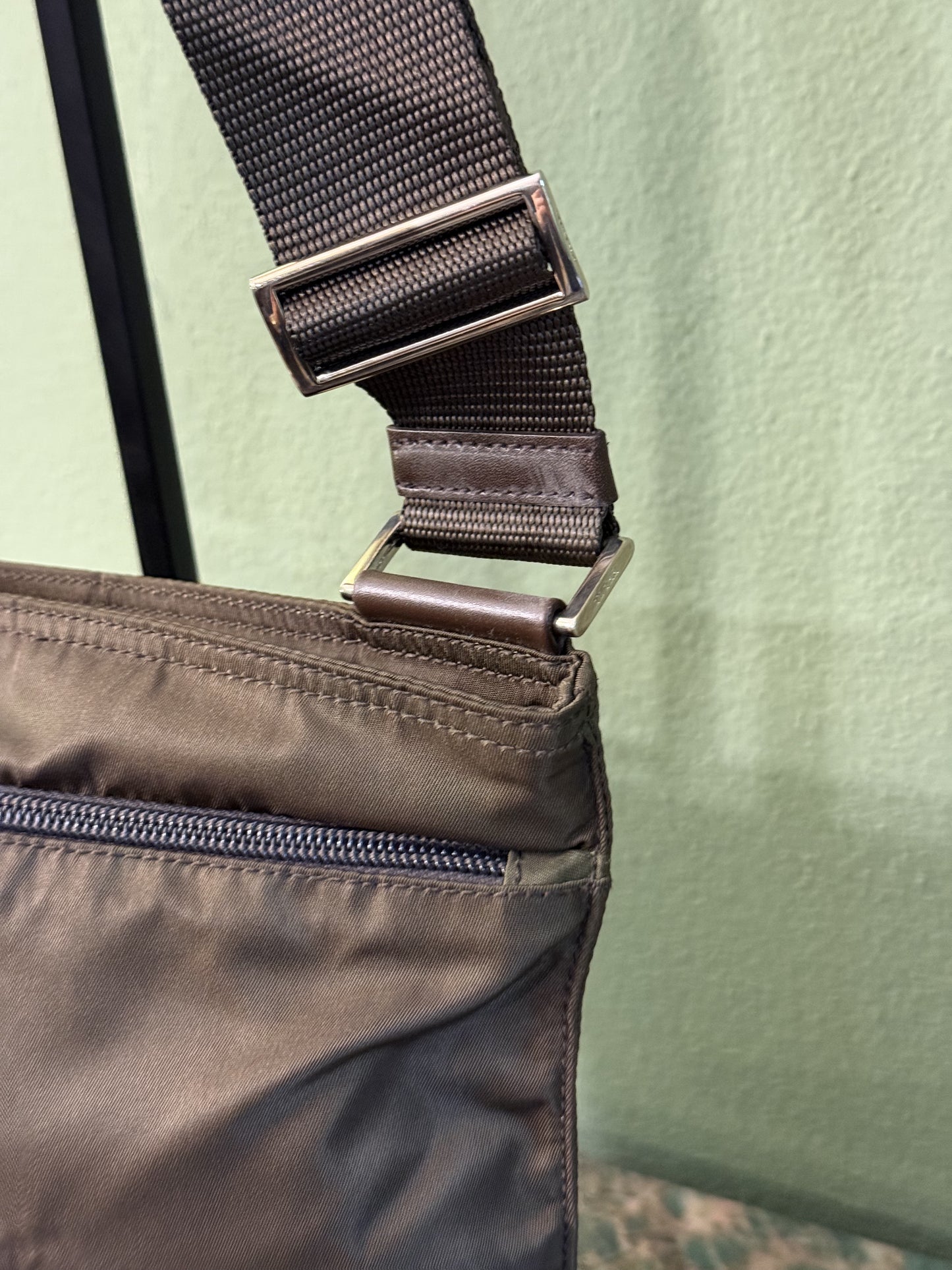 PRADA KHAKI NYLON MEDIUM FLAT CROSSBODY BAG