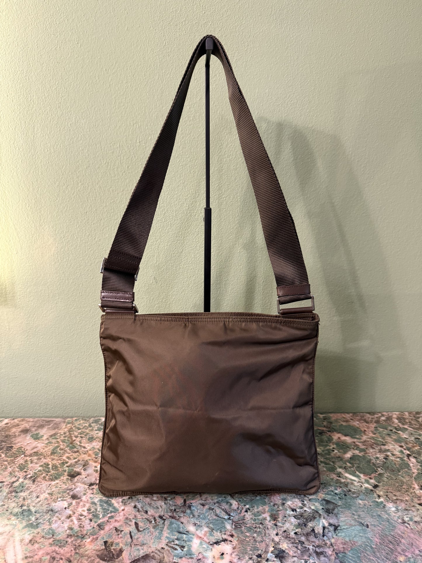 PRADA KHAKI NYLON MEDIUM FLAT CROSSBODY BAG