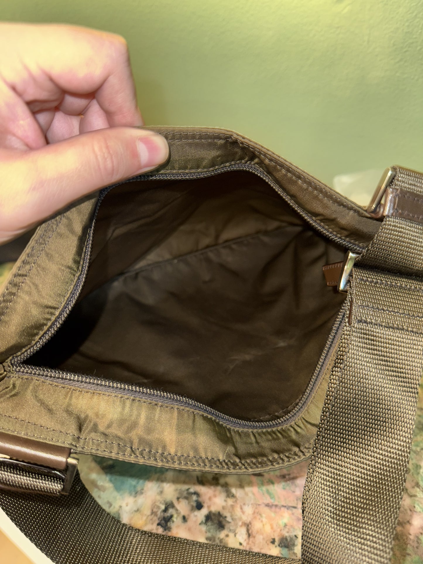 PRADA KHAKI NYLON MEDIUM FLAT CROSSBODY BAG