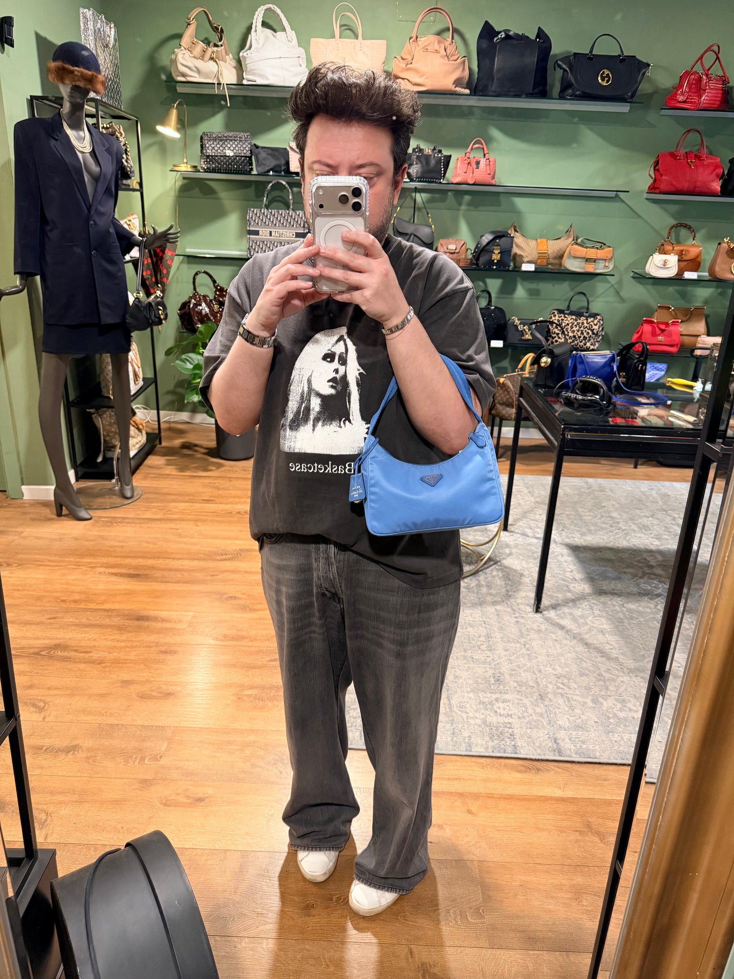PRADA LIGHT BLUE NYLON RE EDITION 2000 SHOULDER BAG