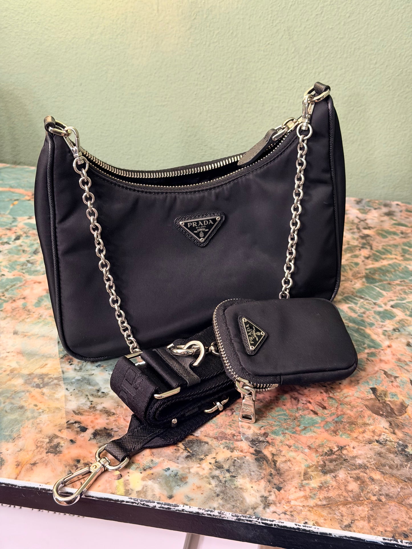 PRADA BLACK NYLON RE EDITION 2005 CROSSBODY BAG