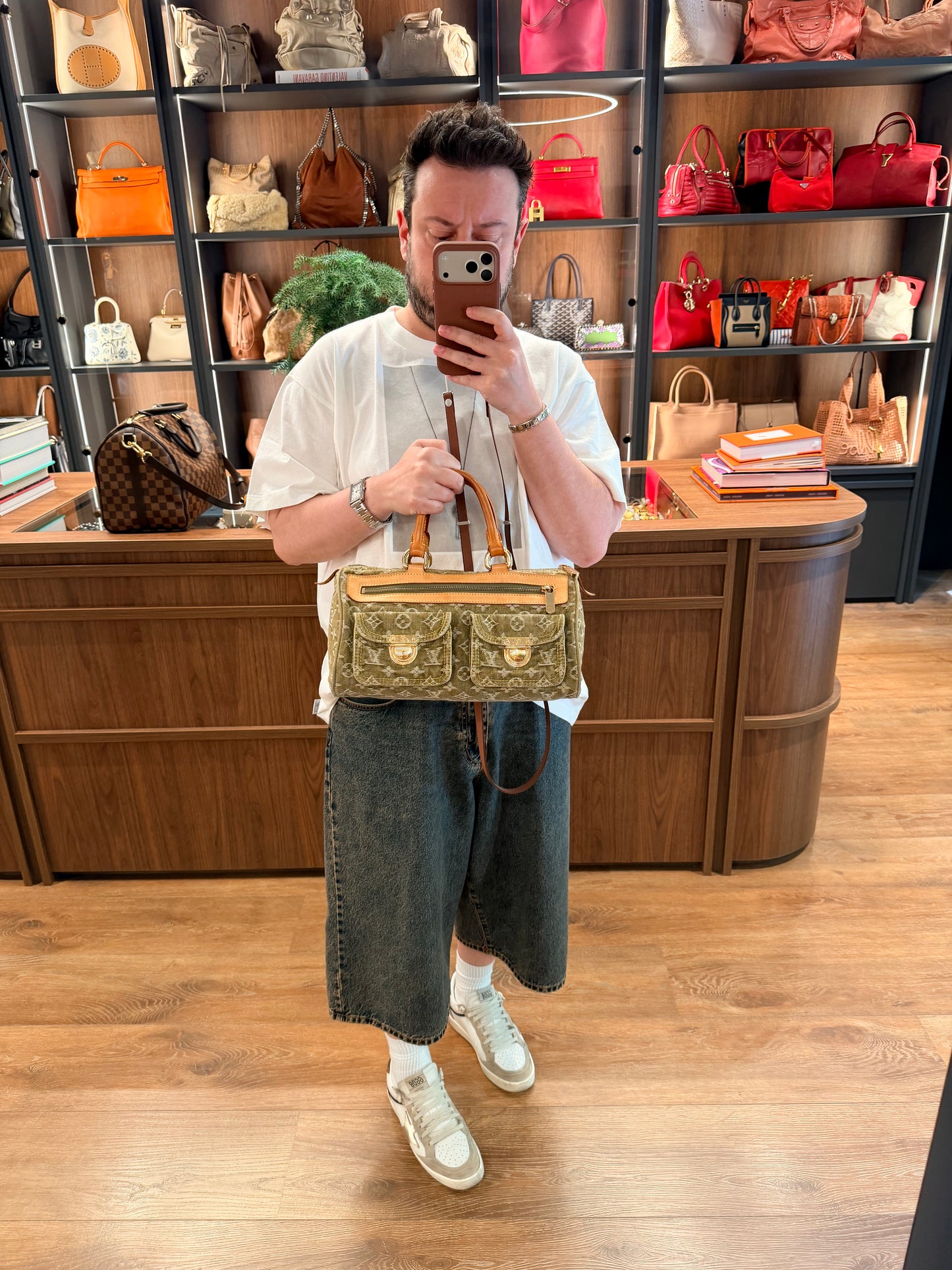 LOUIS VUITTON GREEN DENIM NEO SPEEDY BOSTON BAG