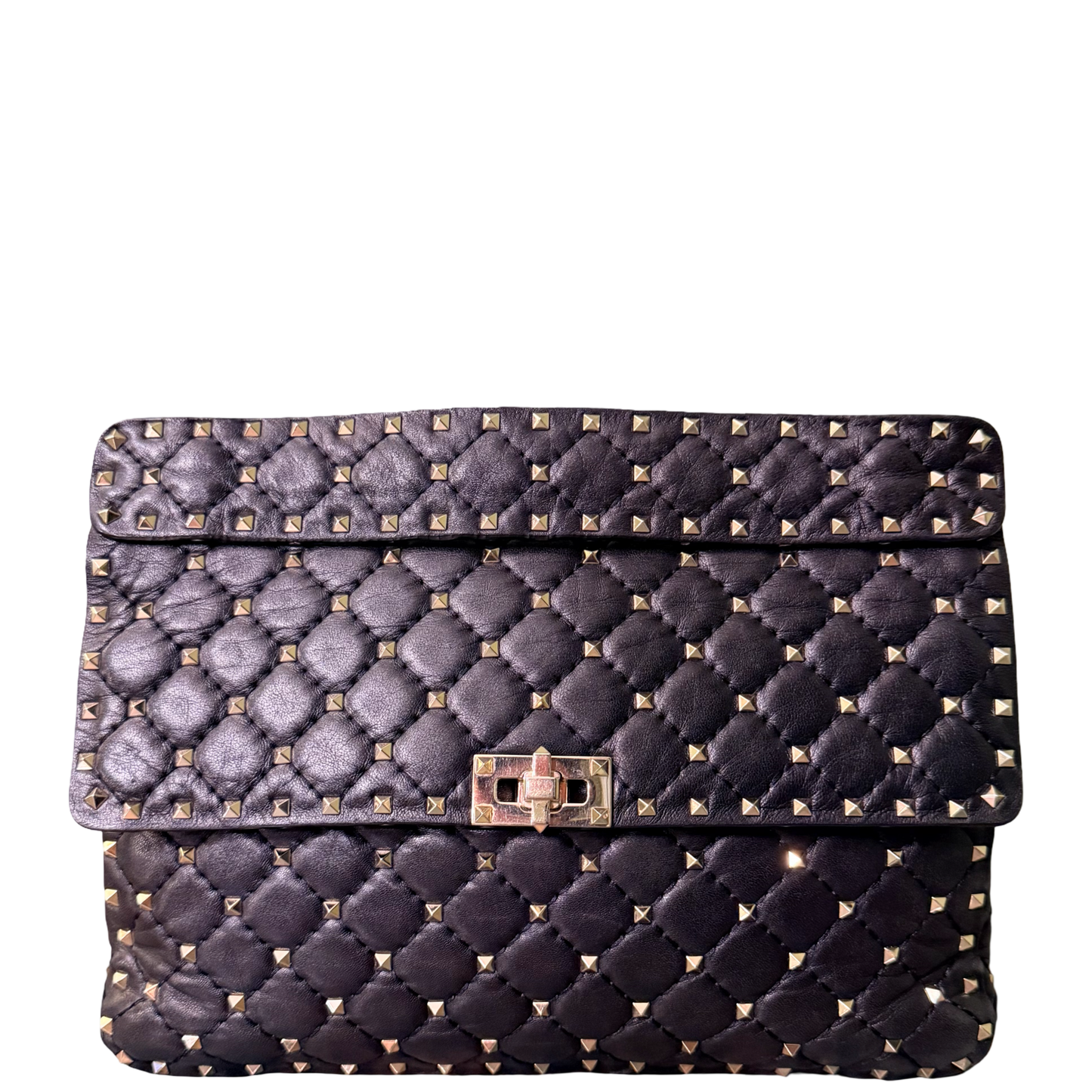 VALENTINO BLACK LARGE ROCKSTUD SPIKE HANDBAG