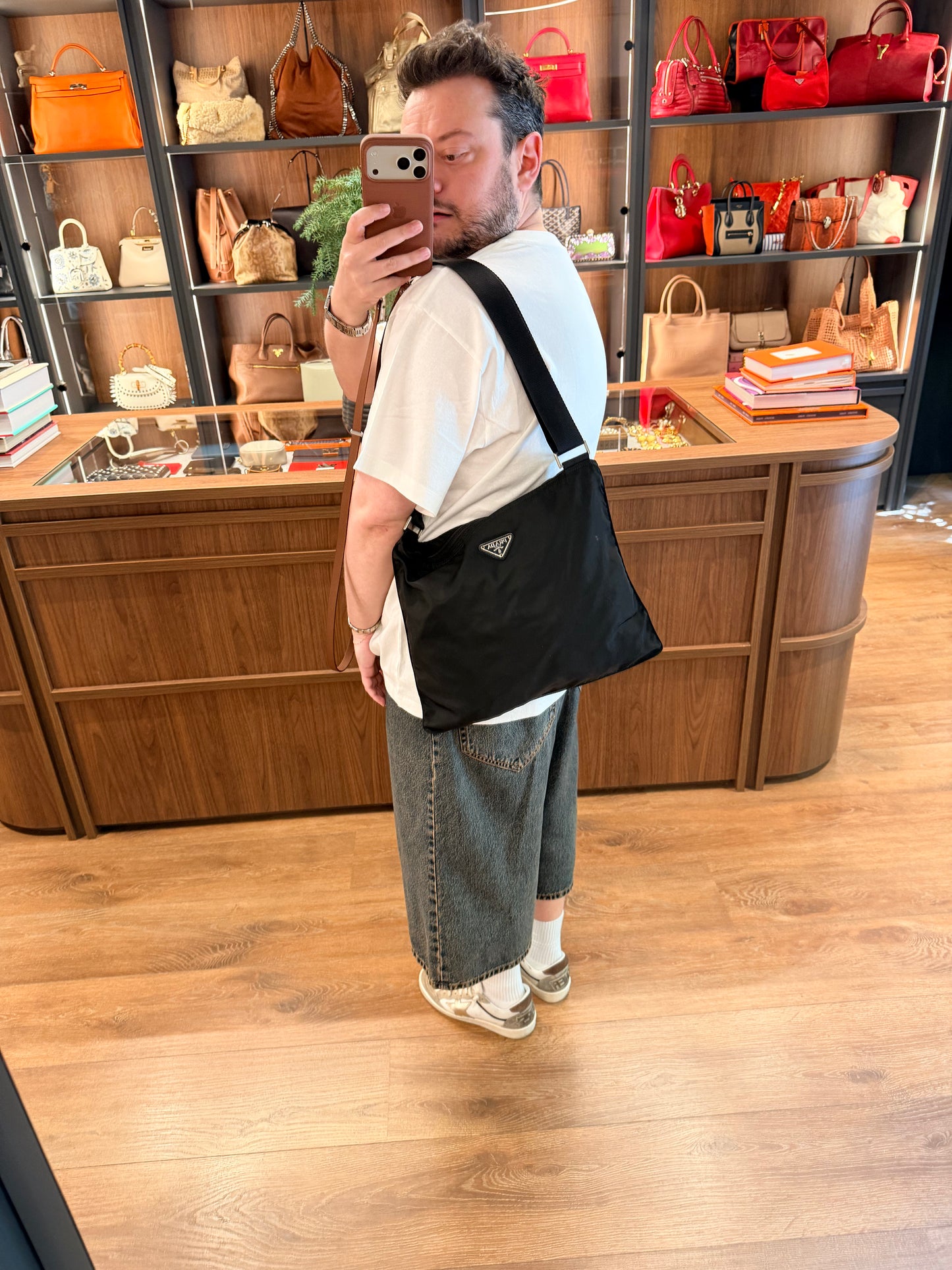 PRADA BLACK NYLON FLAT CROSSBODY BAG