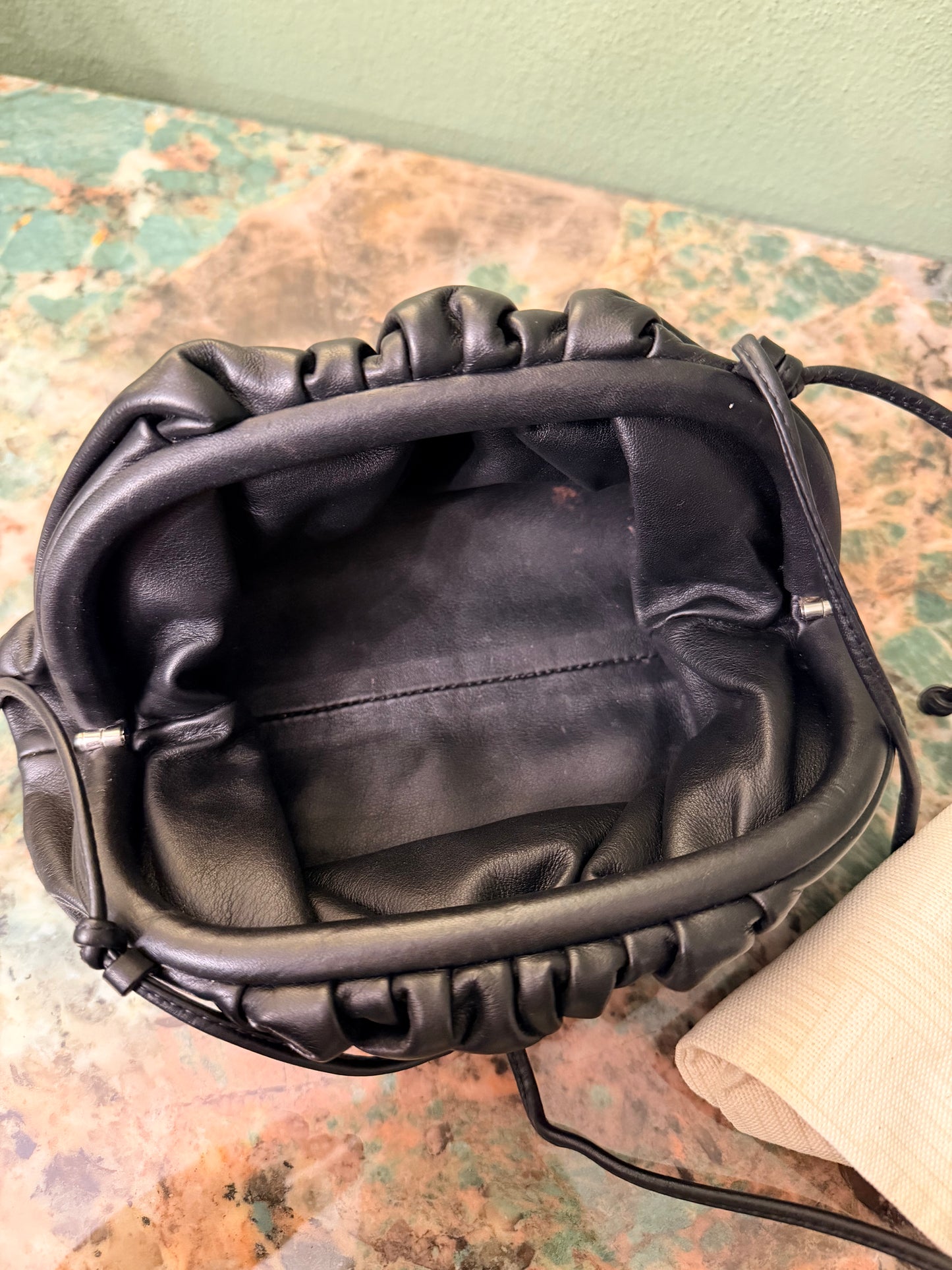 BOTTEGA VENETA BLACK MINI POUCH CROSSBODY BAG