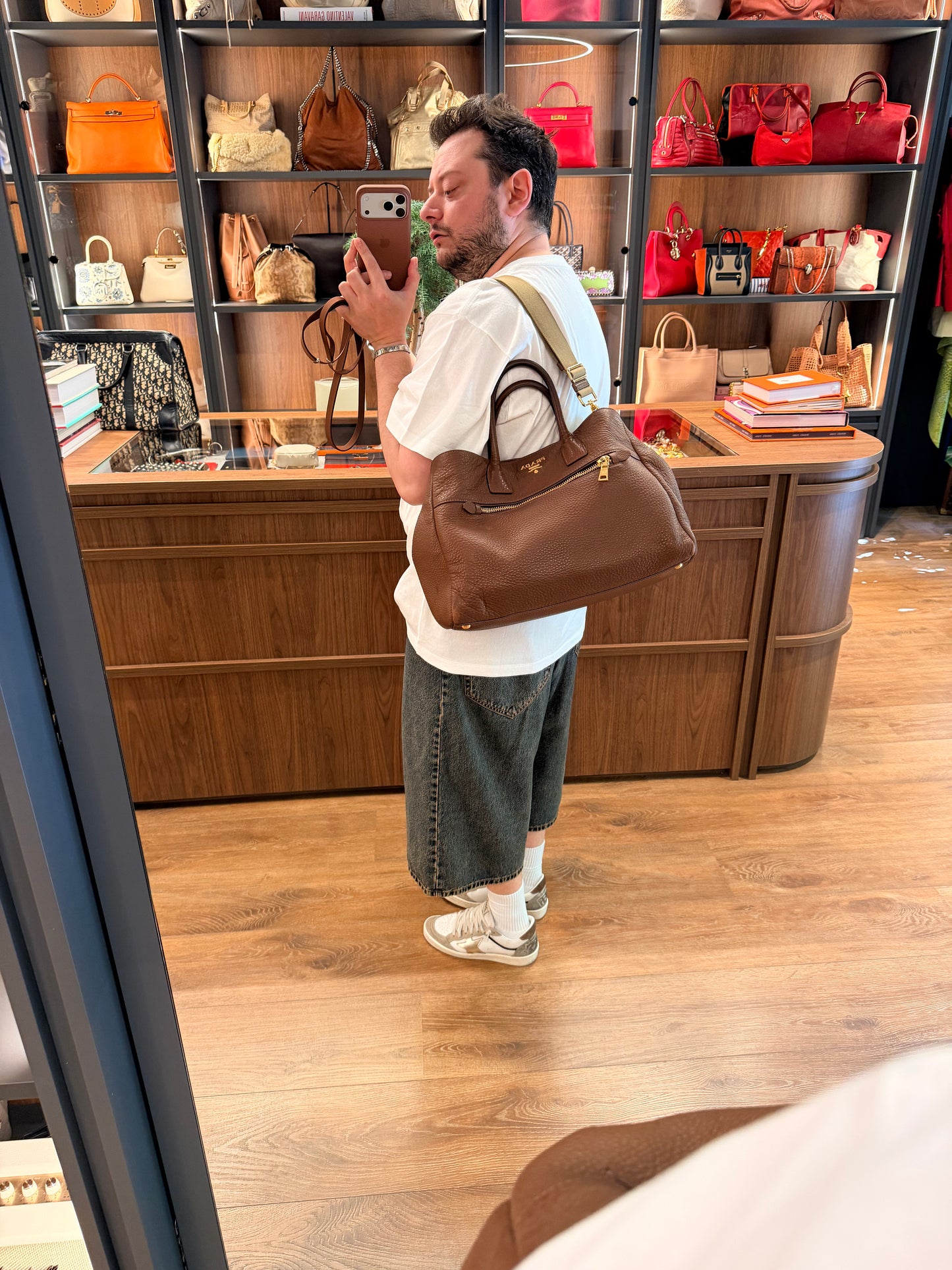 PRADA BROWN VITELLO DAINO TWO WAY HANDBAG