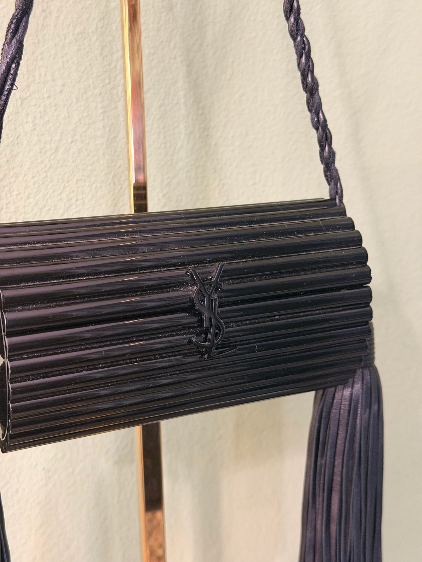 SAINT LAURENT BLACK ACRYLIC OPIUM BOX SHOULDER CLUTCH