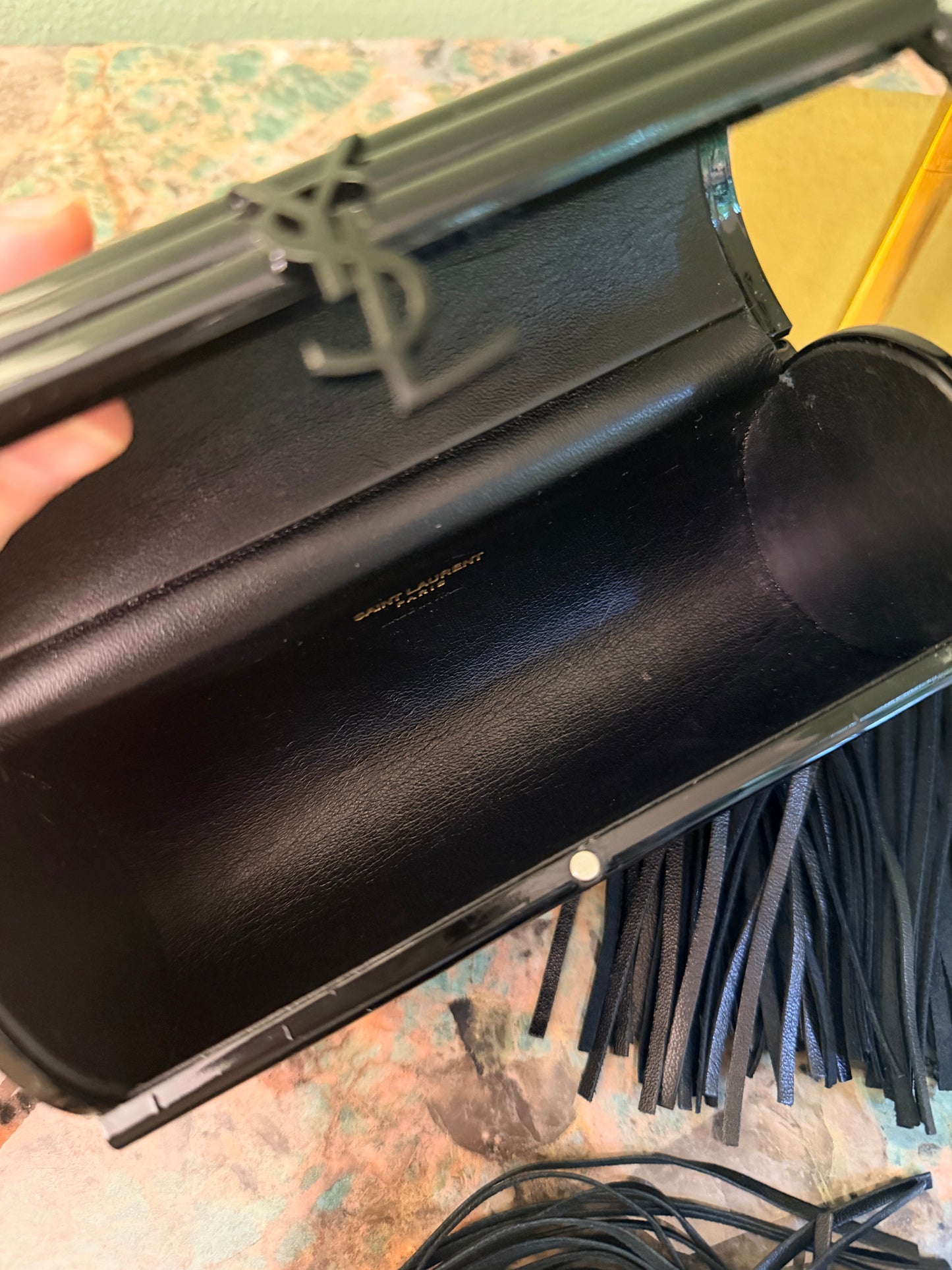 SAINT LAURENT BLACK ACRYLIC OPIUM BOX SHOULDER CLUTCH
