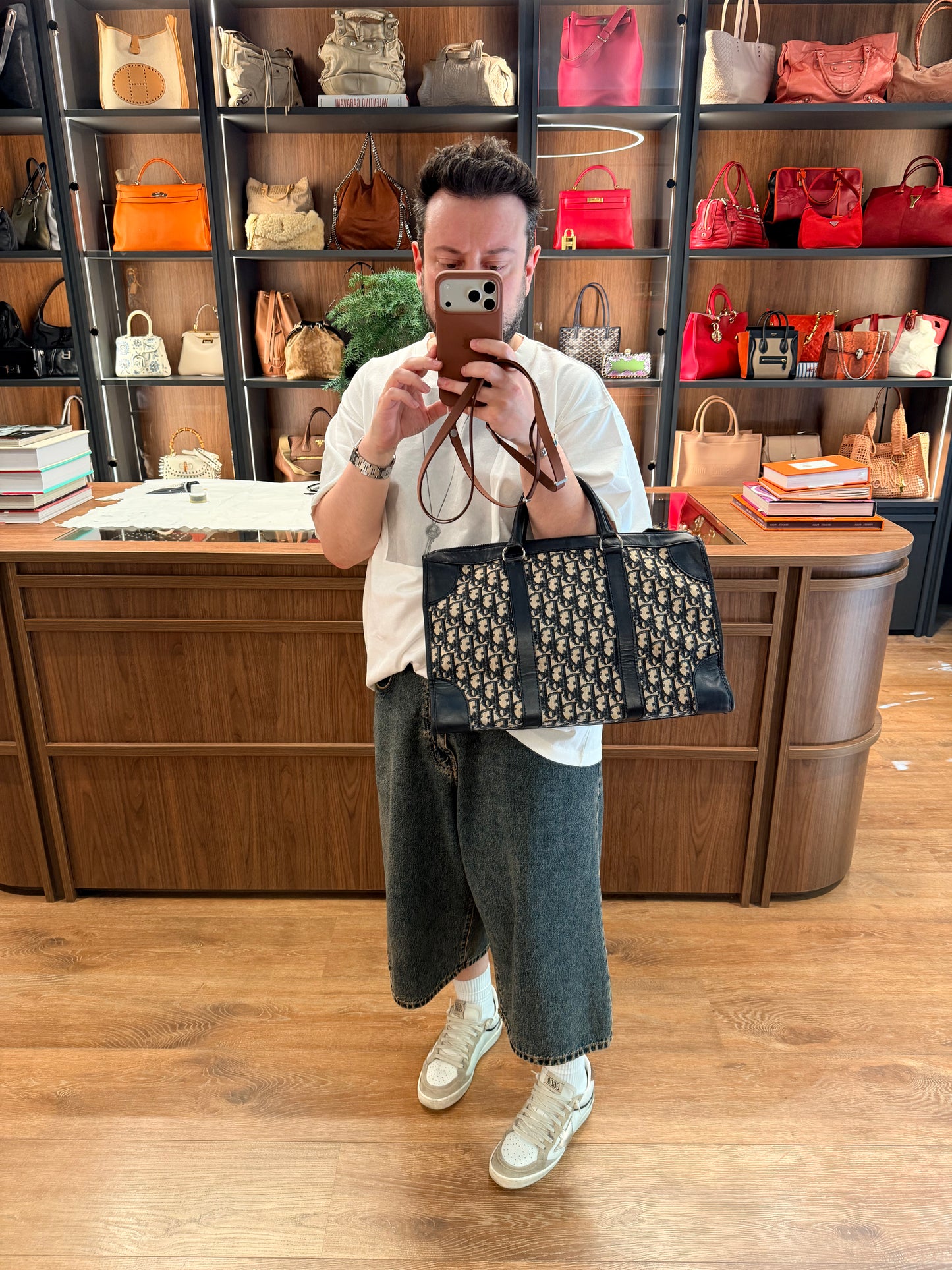DIOR NAVY OBLIQUE CANVAS TROTTER HANDBAG
