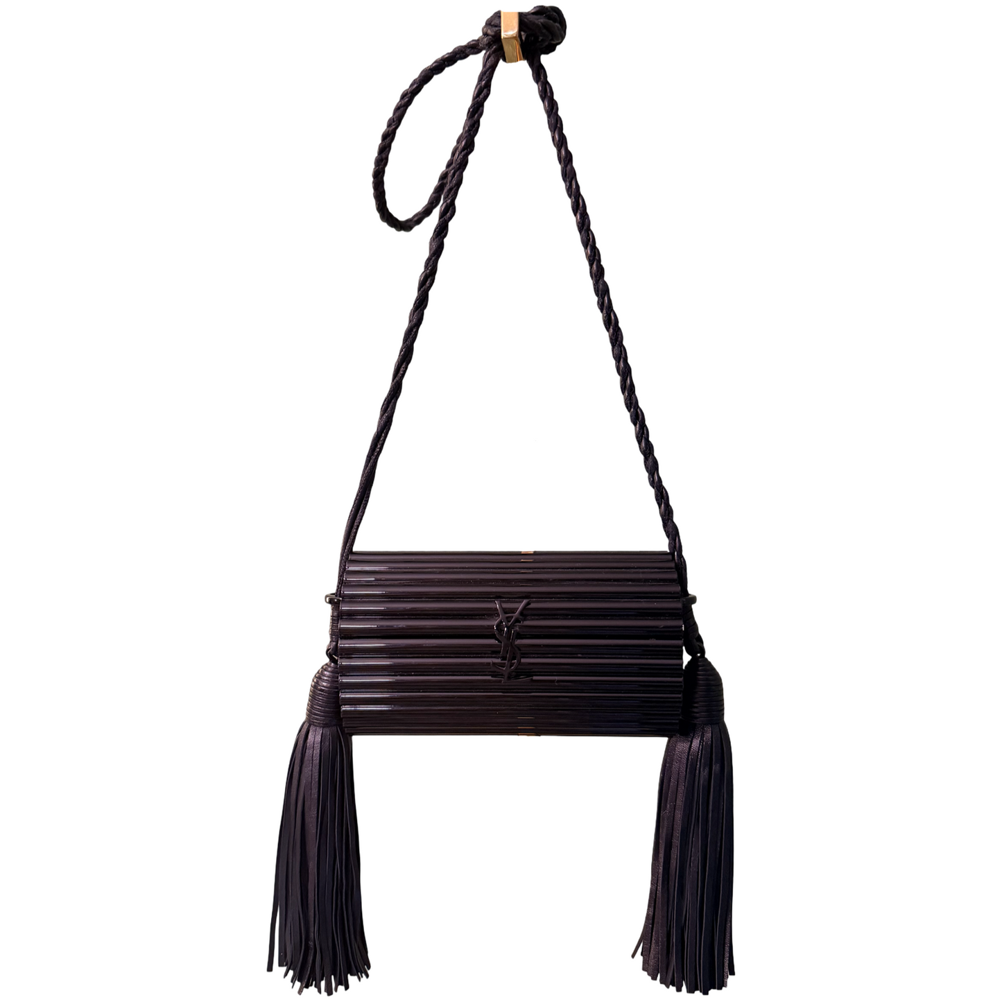 SAINT LAURENT BLACK ACRYLIC OPIUM BOX SHOULDER CLUTCH