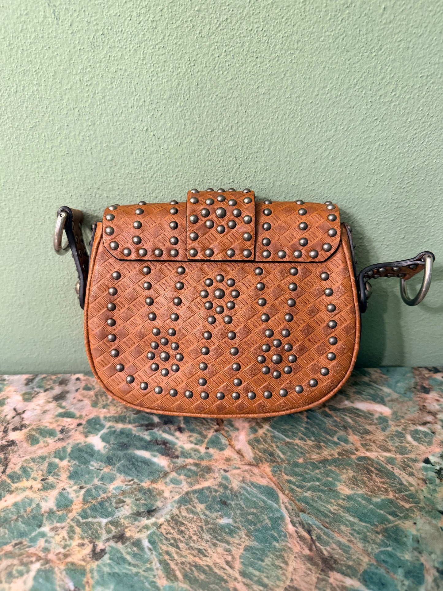 DIOR BROWN STUDDED MINI ADDICT CROSSBODY BAG