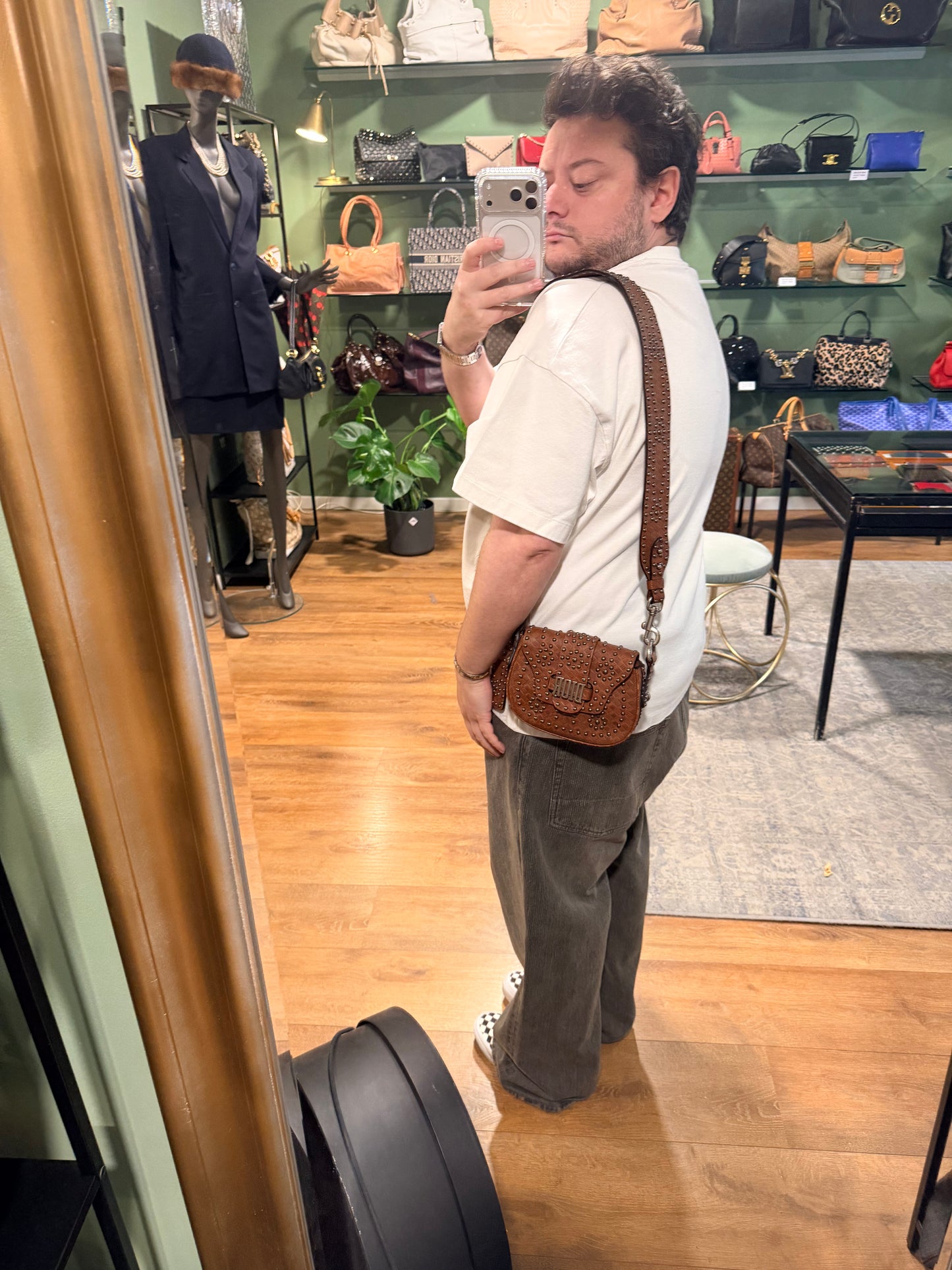 DIOR BROWN STUDDED MINI ADDICT CROSSBODY BAG