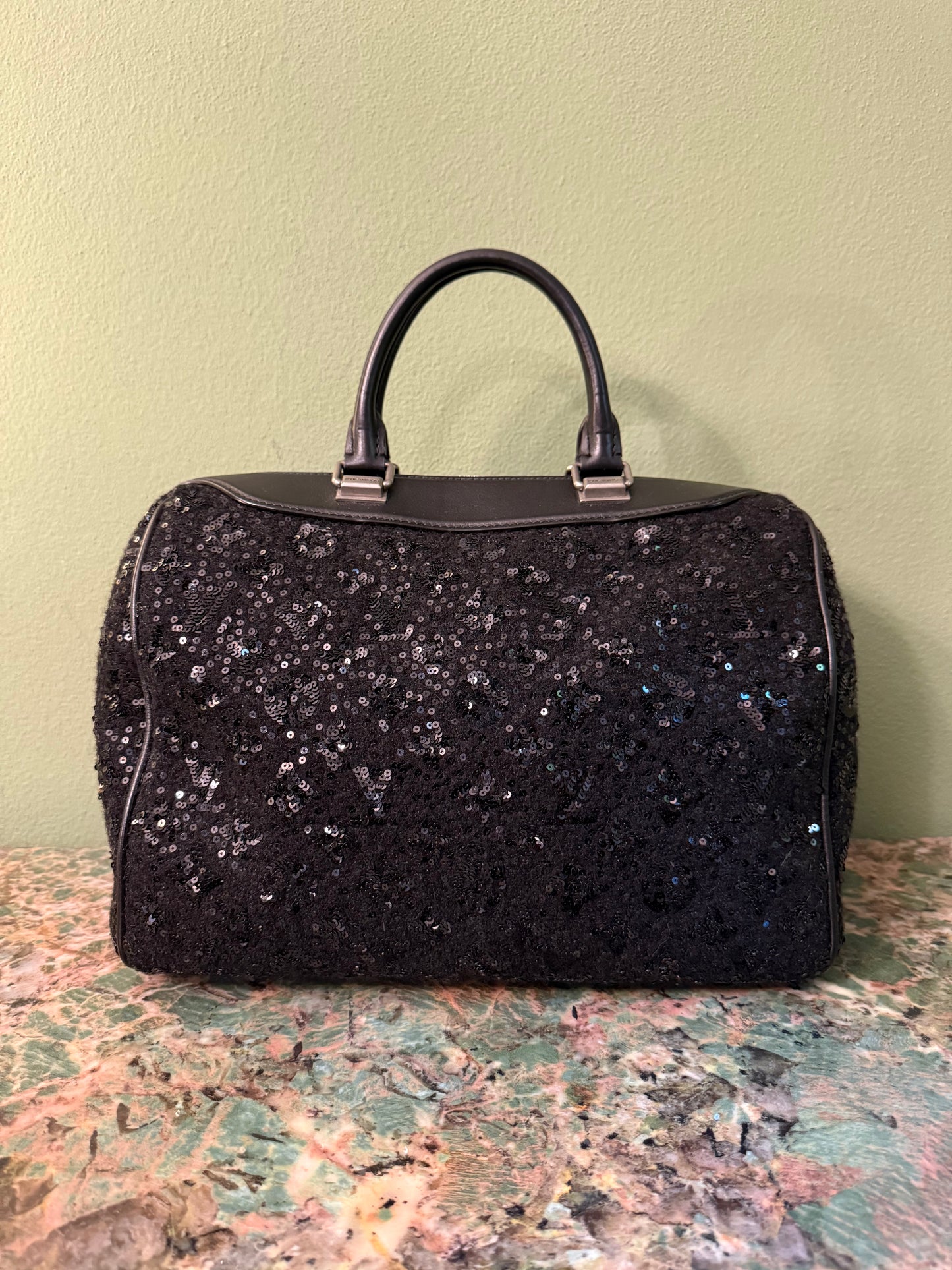 LOUIS VUITTON BLACK SEQUINS SUNSHINE EXPRESS SPEEDY 30 BOSTON BAG