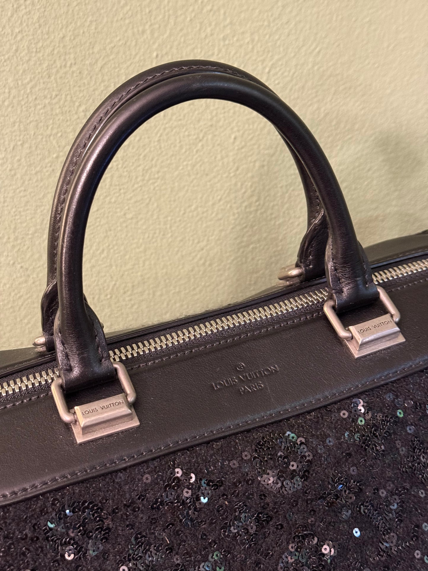 LOUIS VUITTON BLACK SEQUINS SUNSHINE EXPRESS SPEEDY 30 BOSTON BAG