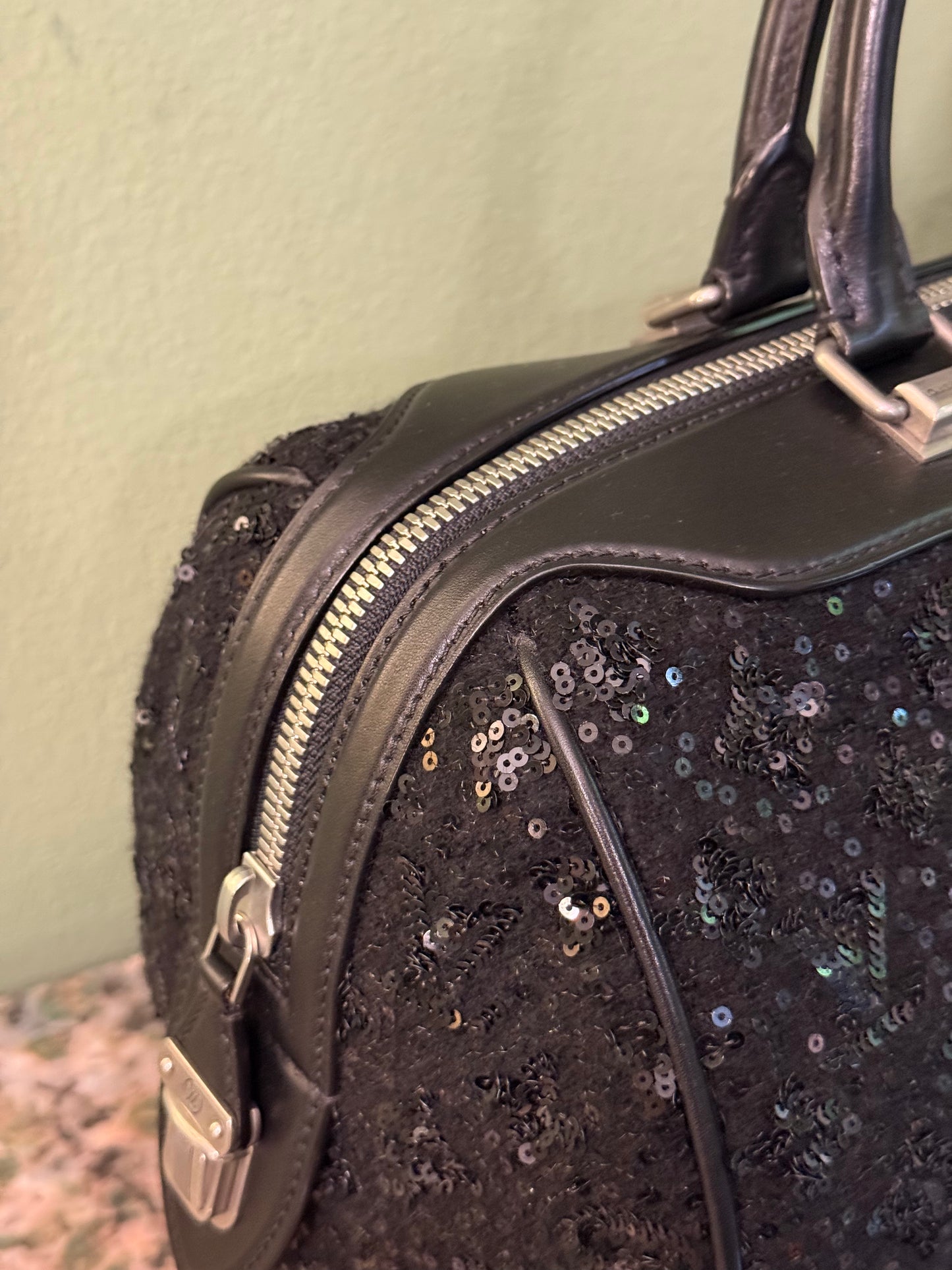 LOUIS VUITTON BLACK SEQUINS SUNSHINE EXPRESS SPEEDY 30 BOSTON BAG