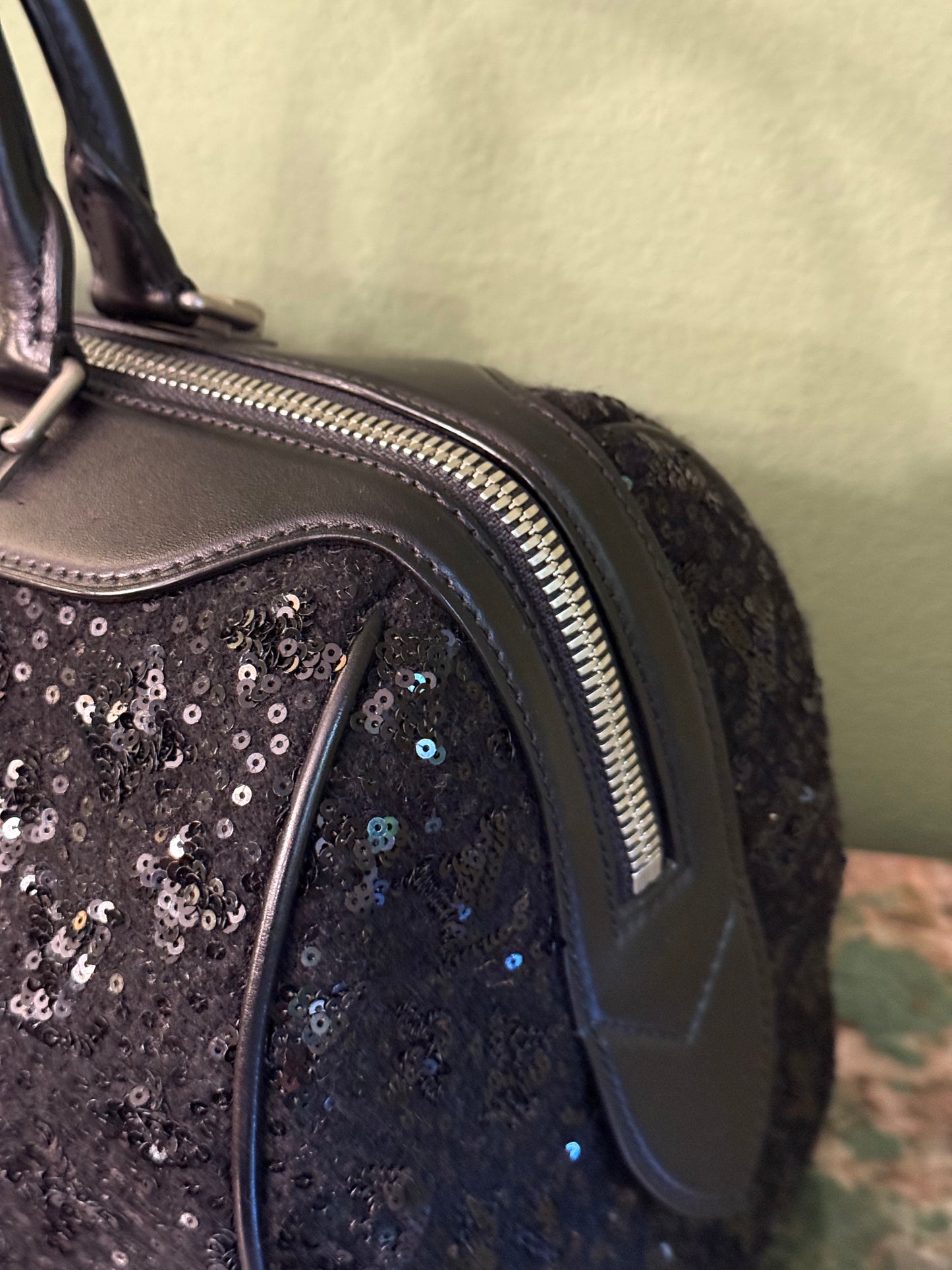 LOUIS VUITTON BLACK SEQUINS SUNSHINE EXPRESS SPEEDY 30 BOSTON BAG
