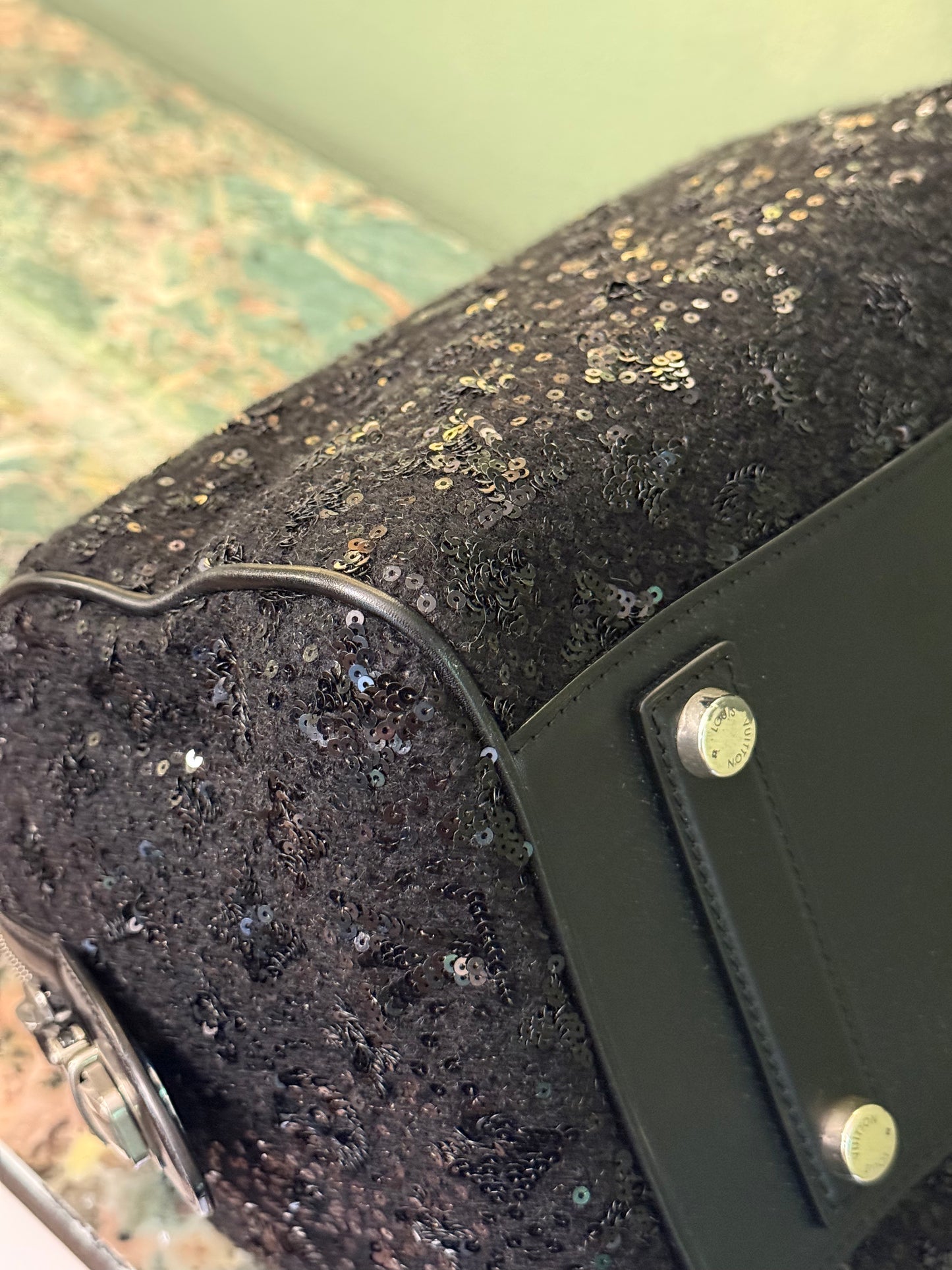 LOUIS VUITTON BLACK SEQUINS SUNSHINE EXPRESS SPEEDY 30 BOSTON BAG