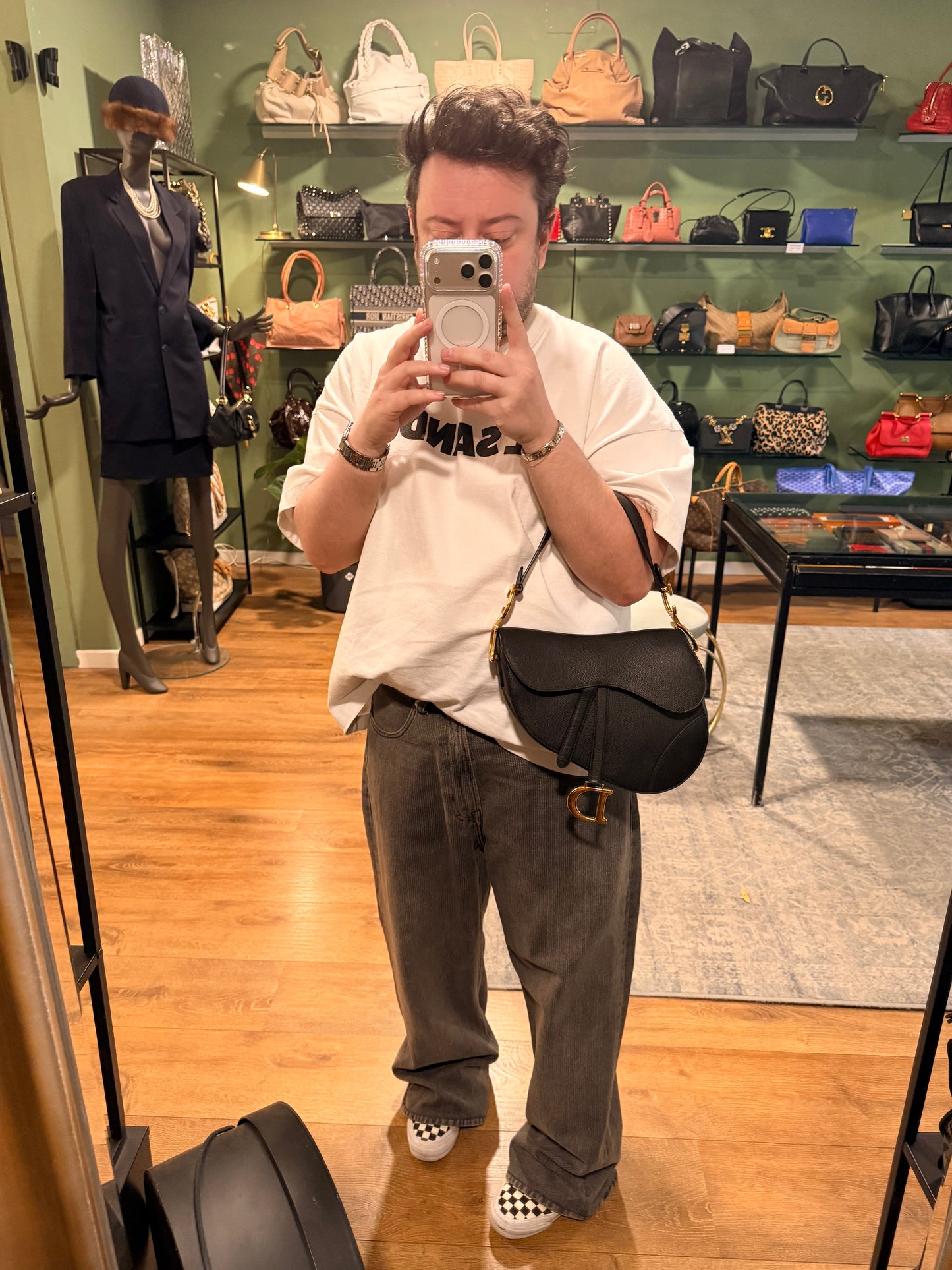 DIOR BLACK MEDIUM SADDLE SHOULDER BAG