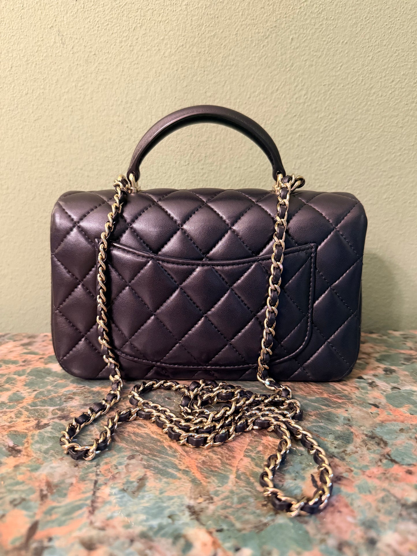 CHANEL BLACK LAMBSKIN MINI RECTANGULAR W/ HANDLE