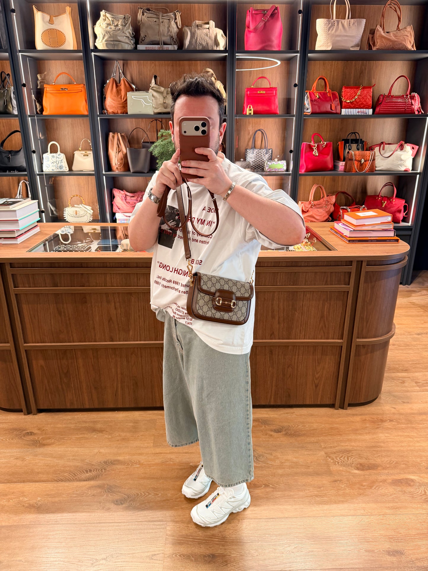 GUCCI GG SUPREME MINI HORSEBIT 1947 CROSSBODY BAG