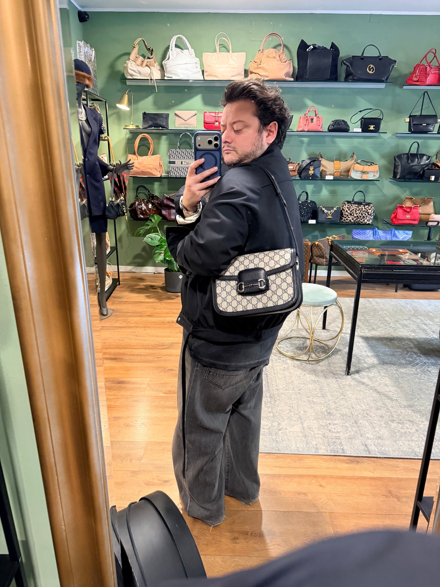 GUCCI NAVY HORSEBIT 1955 SHOULDER BAG