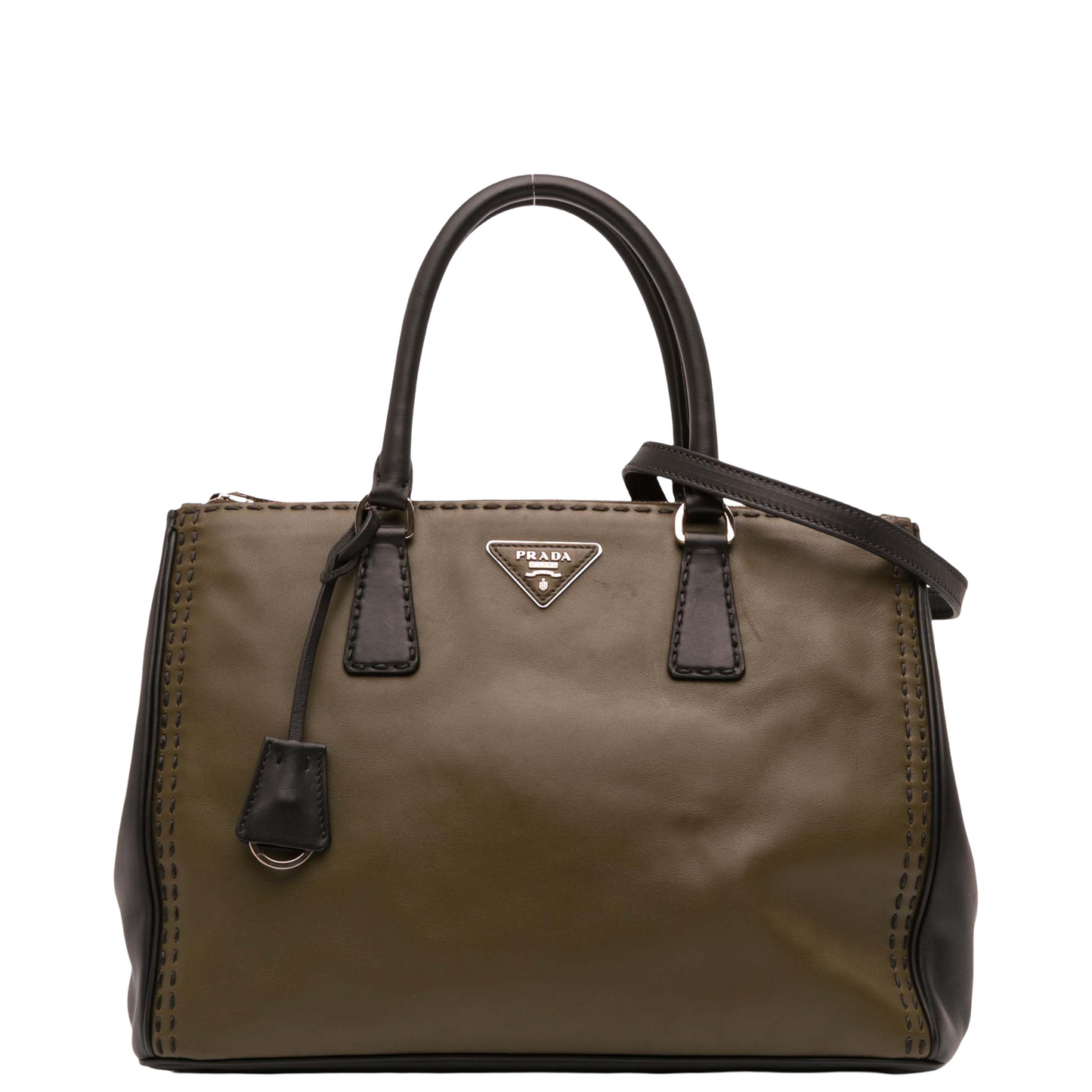 PRADA HAND STITCHED BI COLOR MEDIUM GALLERIA HANDBAG
