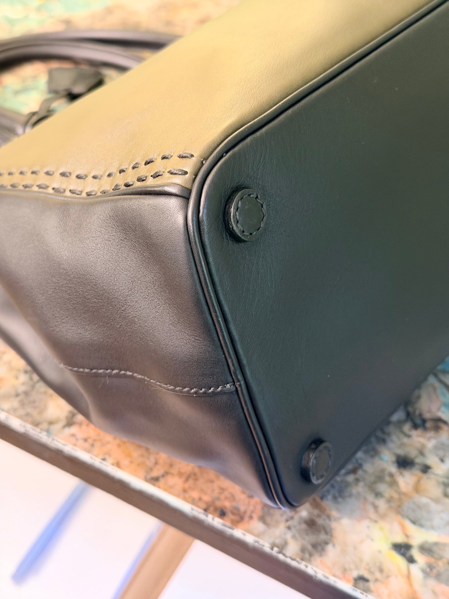 PRADA HAND STITCHED BI COLOR MEDIUM GALLERIA HANDBAG