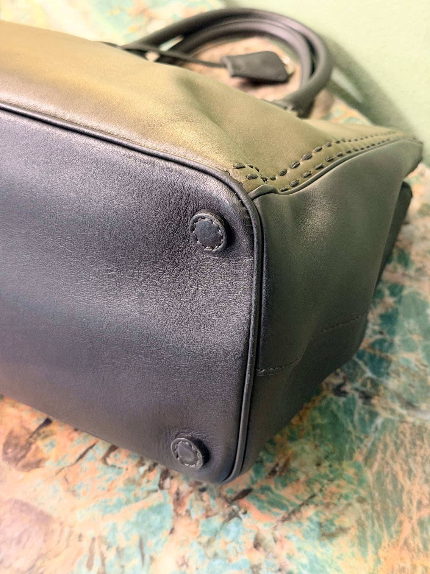 PRADA HAND STITCHED BI COLOR MEDIUM GALLERIA HANDBAG
